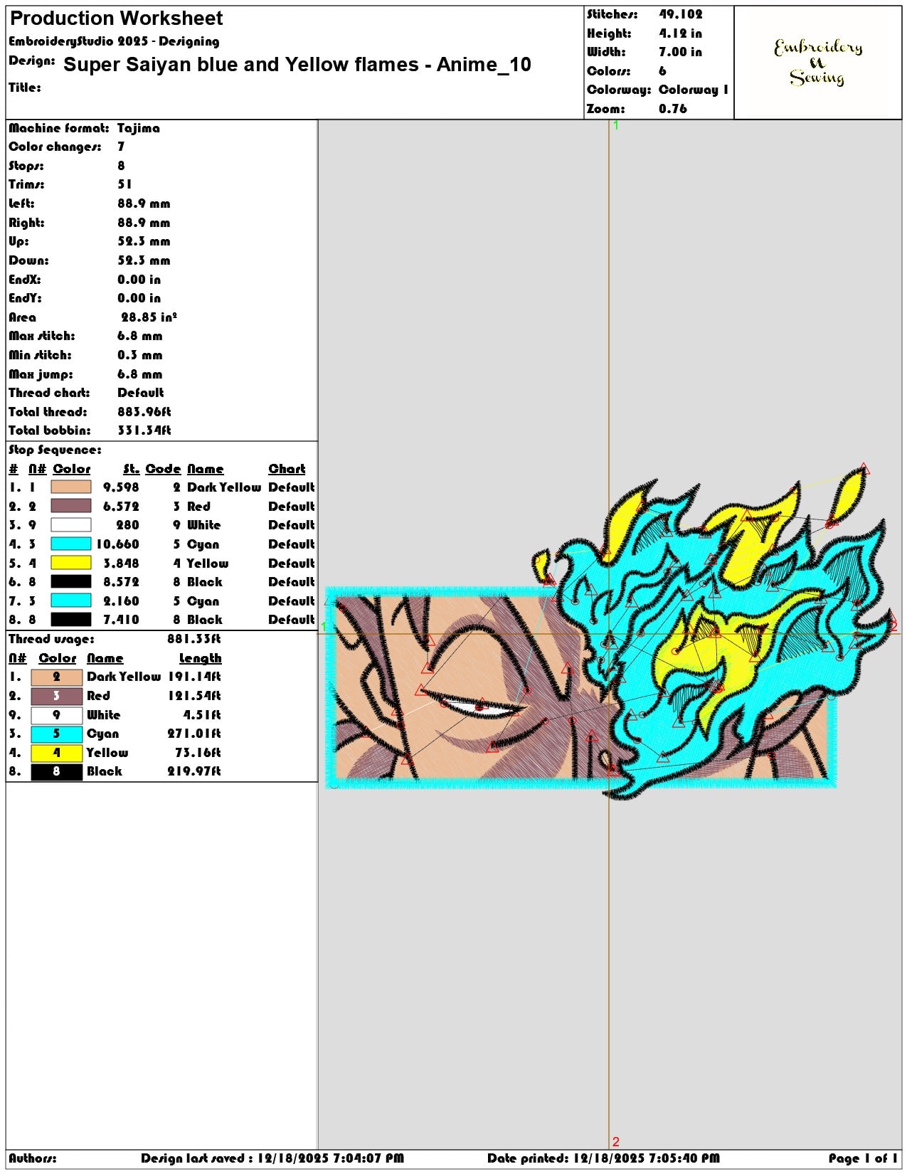 Super Saiyan blue and Yellow flames Anime- Elegant embroidery design file - instant download — view 3