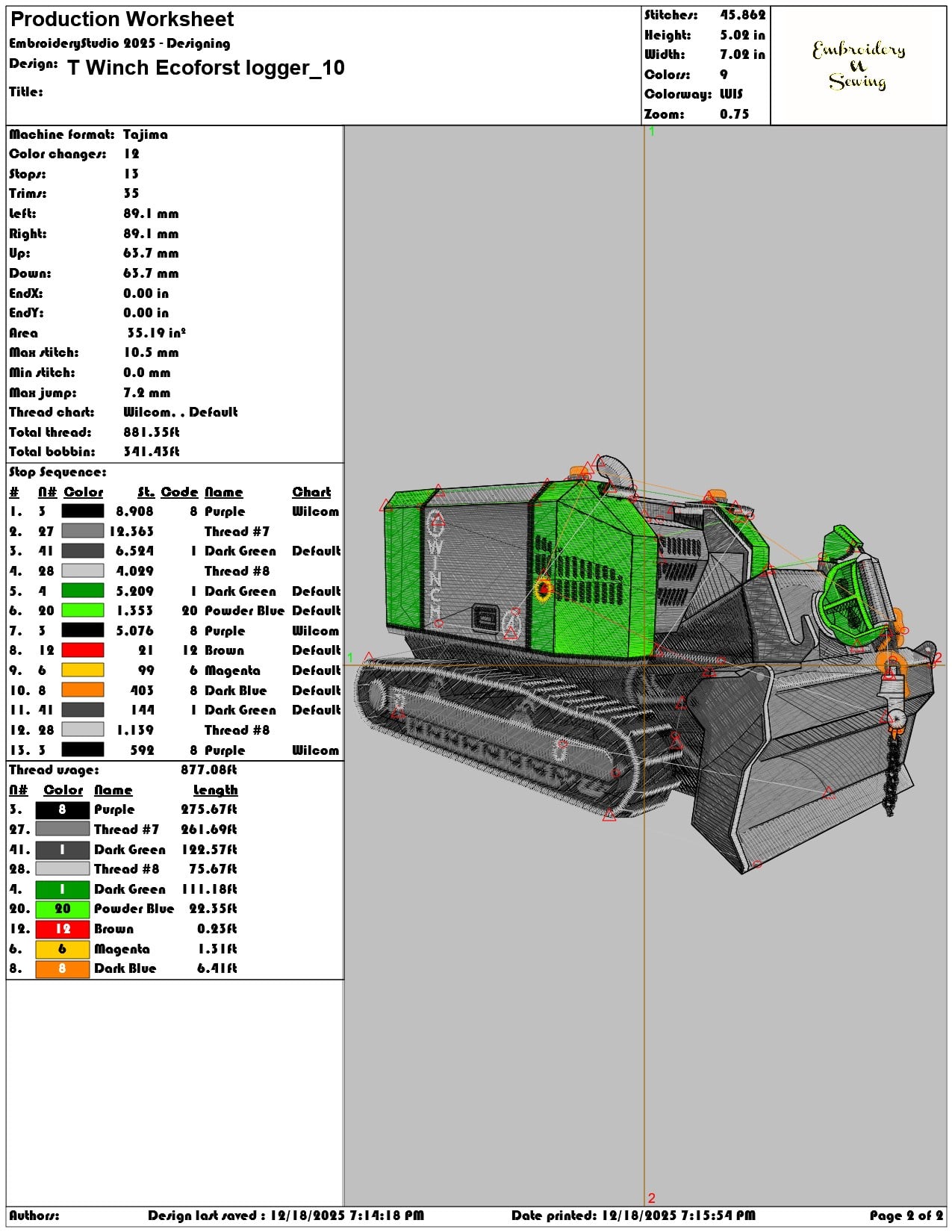 T Winch Ecoforst logger- Elegant embroidery design file - instant download — view 3