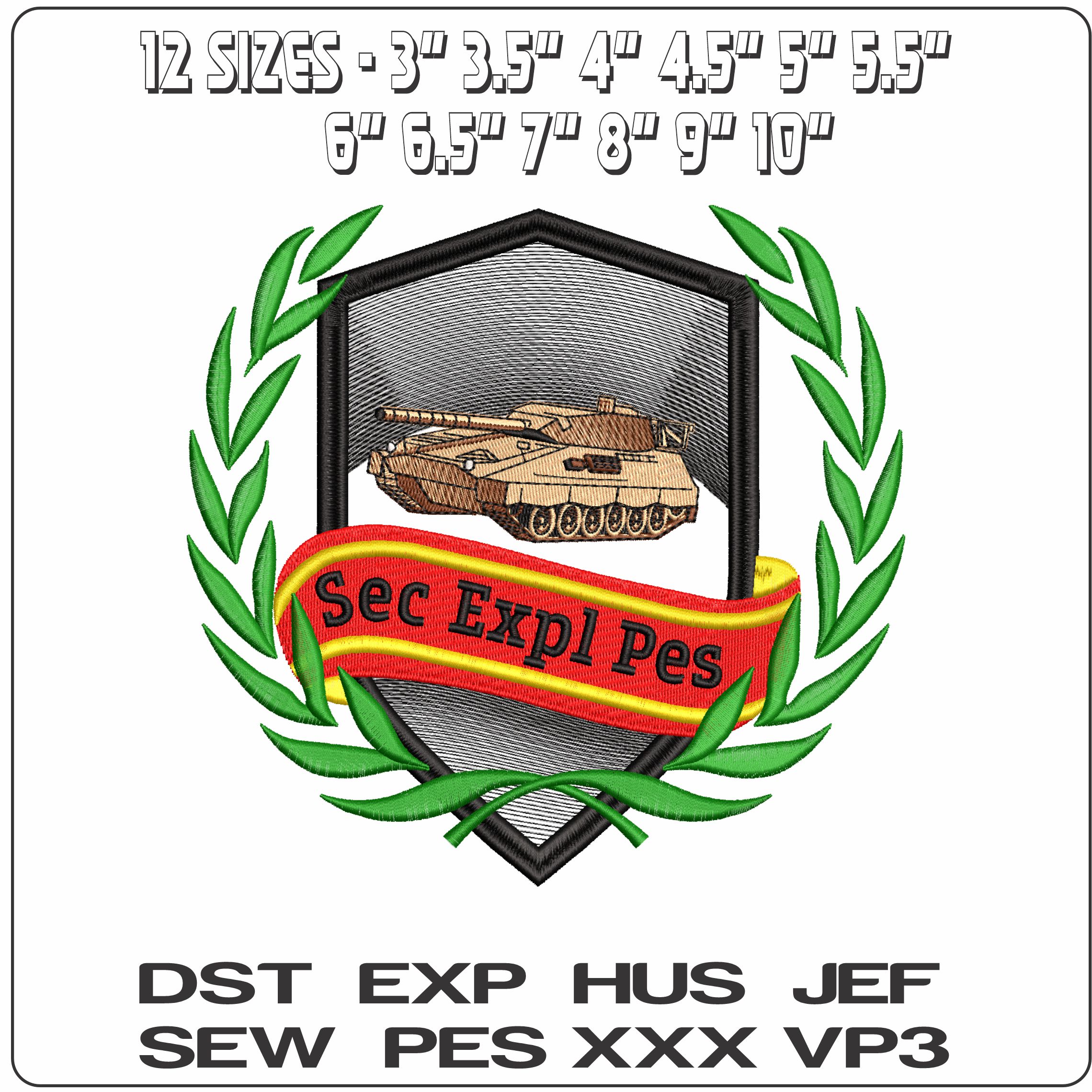 Tank in Shield- Elegant embroidery design file - instant download — view 2