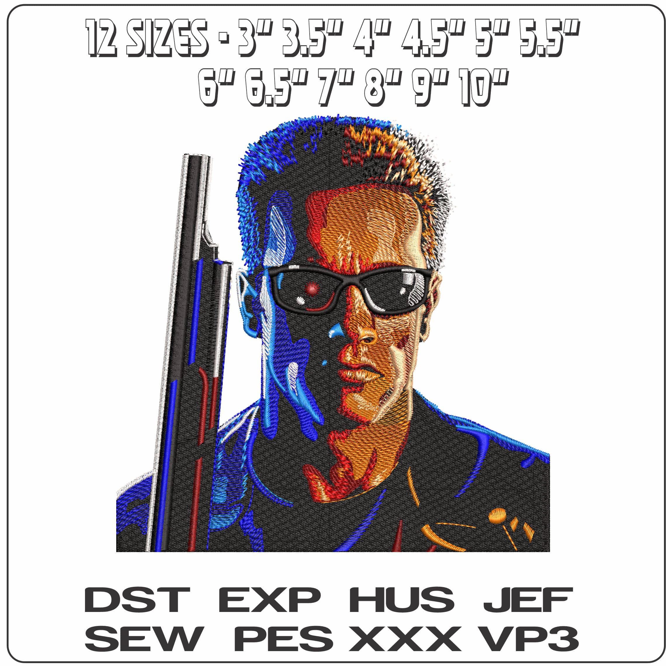 Terminator Arnie Schwarzenegger- Elegant embroidery design file - instant download — view 2