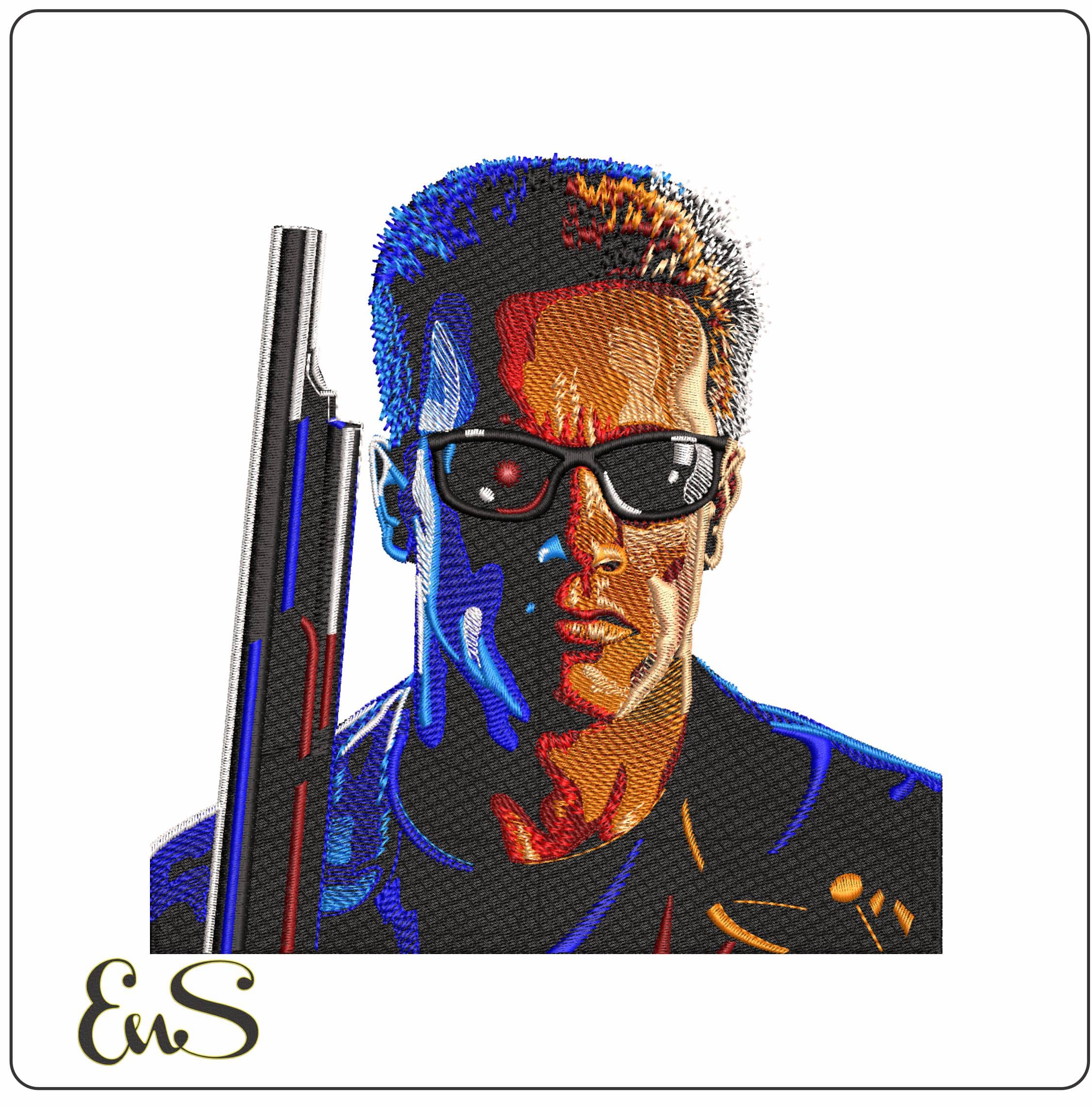 Terminator Arnie Schwarzenegger- Elegant embroidery design file - instant download