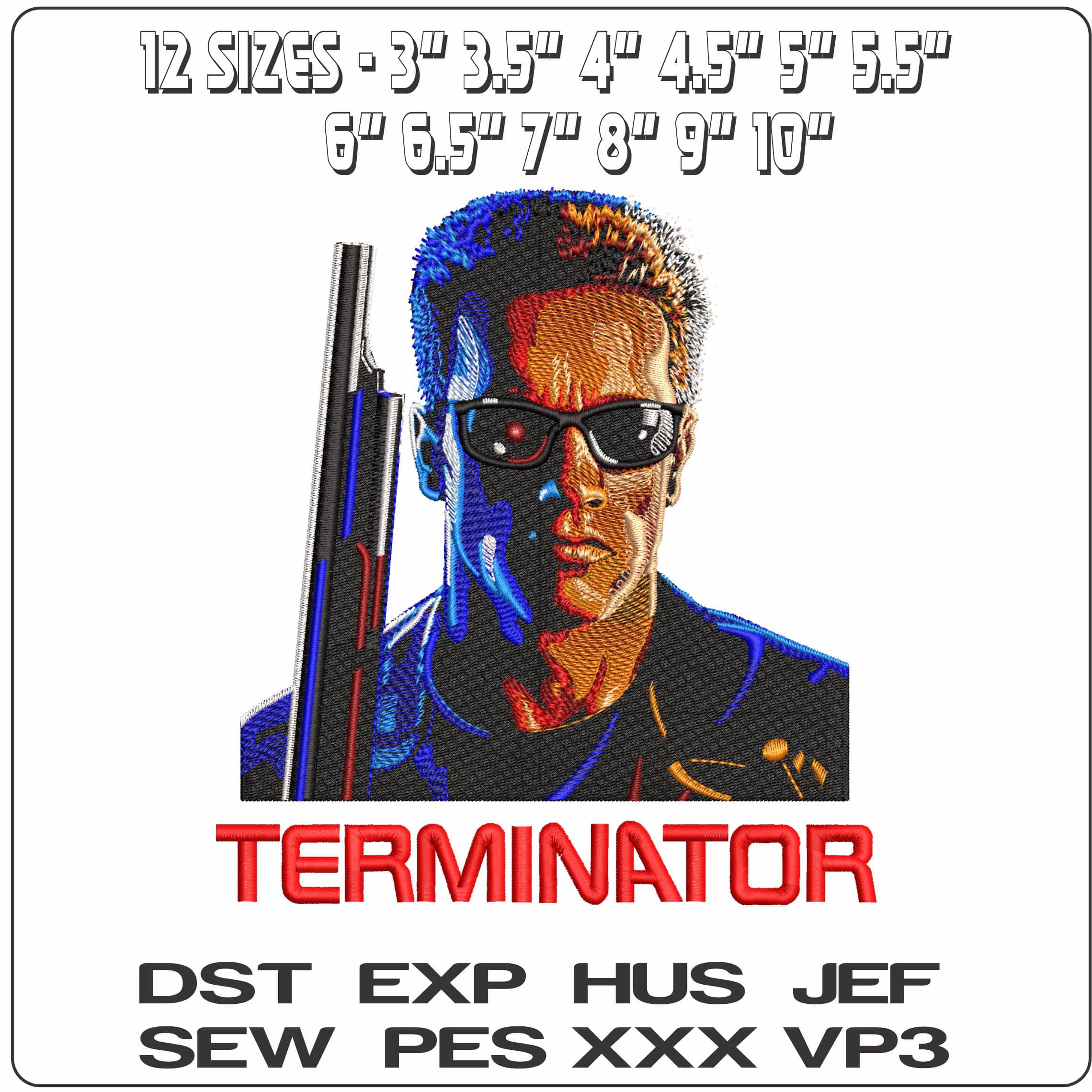 Terminator Arnold Schwarzenegger- Elegant embroidery design file - instant download — view 2