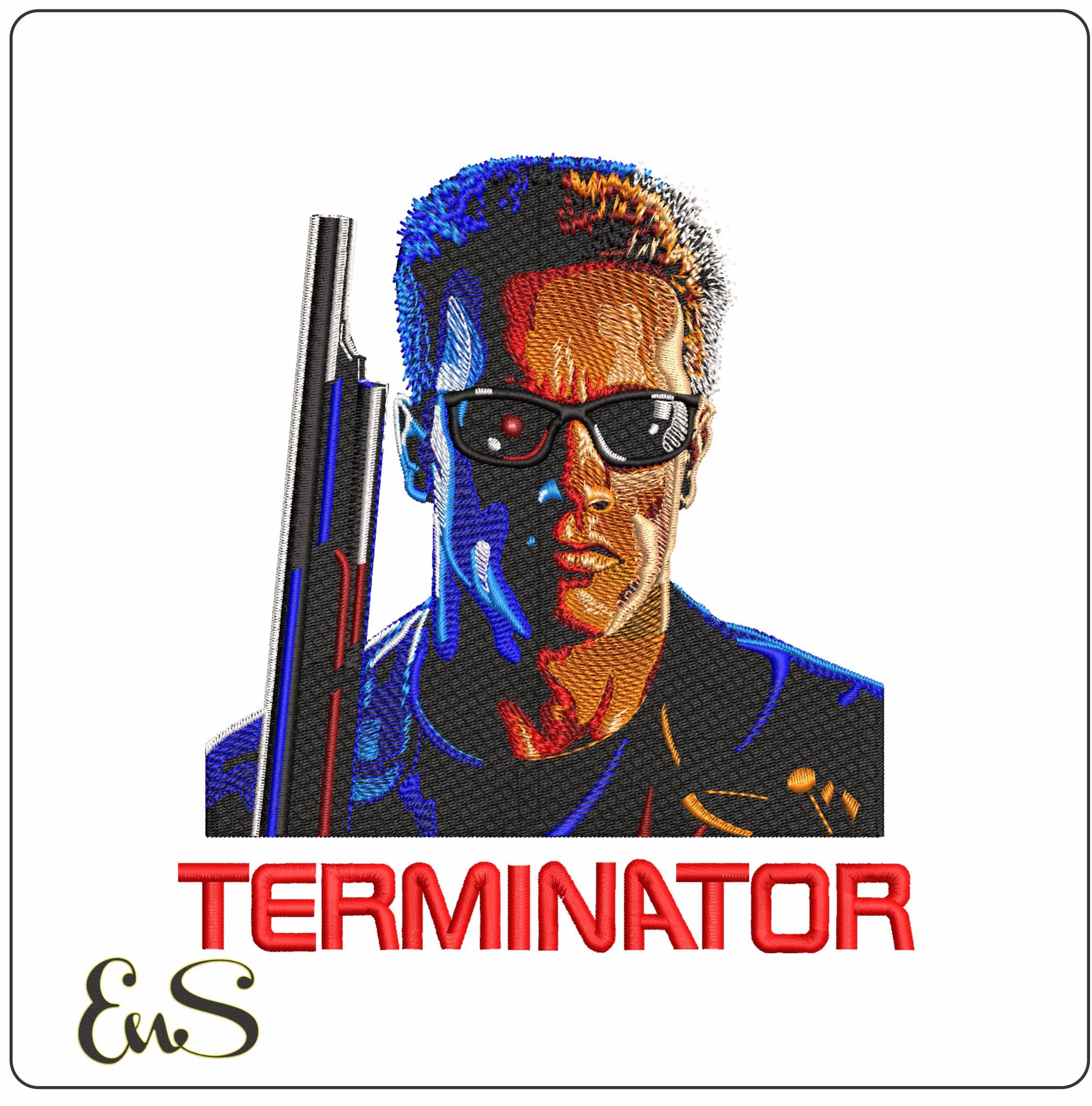 Terminator Arnold Schwarzenegger- Elegant embroidery design file - instant download