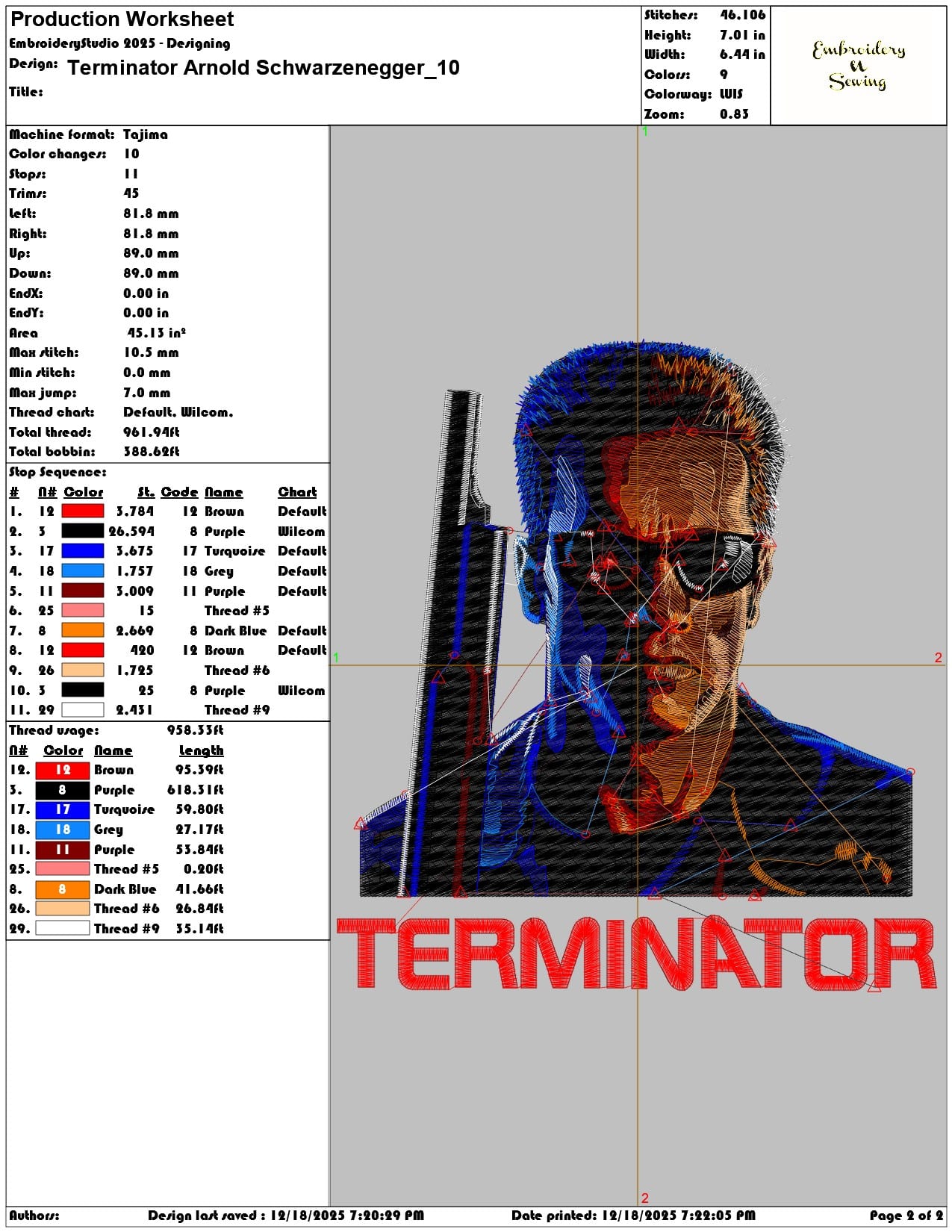 Terminator Arnold Schwarzenegger- Elegant embroidery design file - instant download — view 3