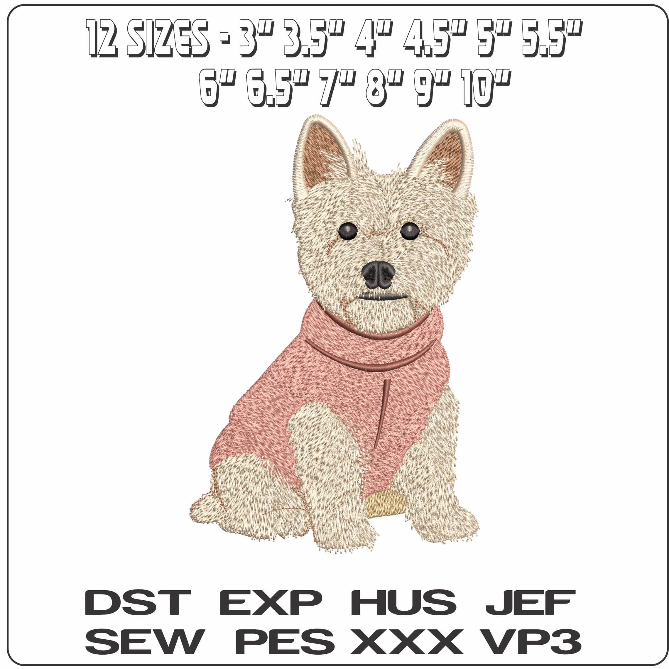 Terrier dog in outfit- Elegant embroidery design file - instant download — view 2