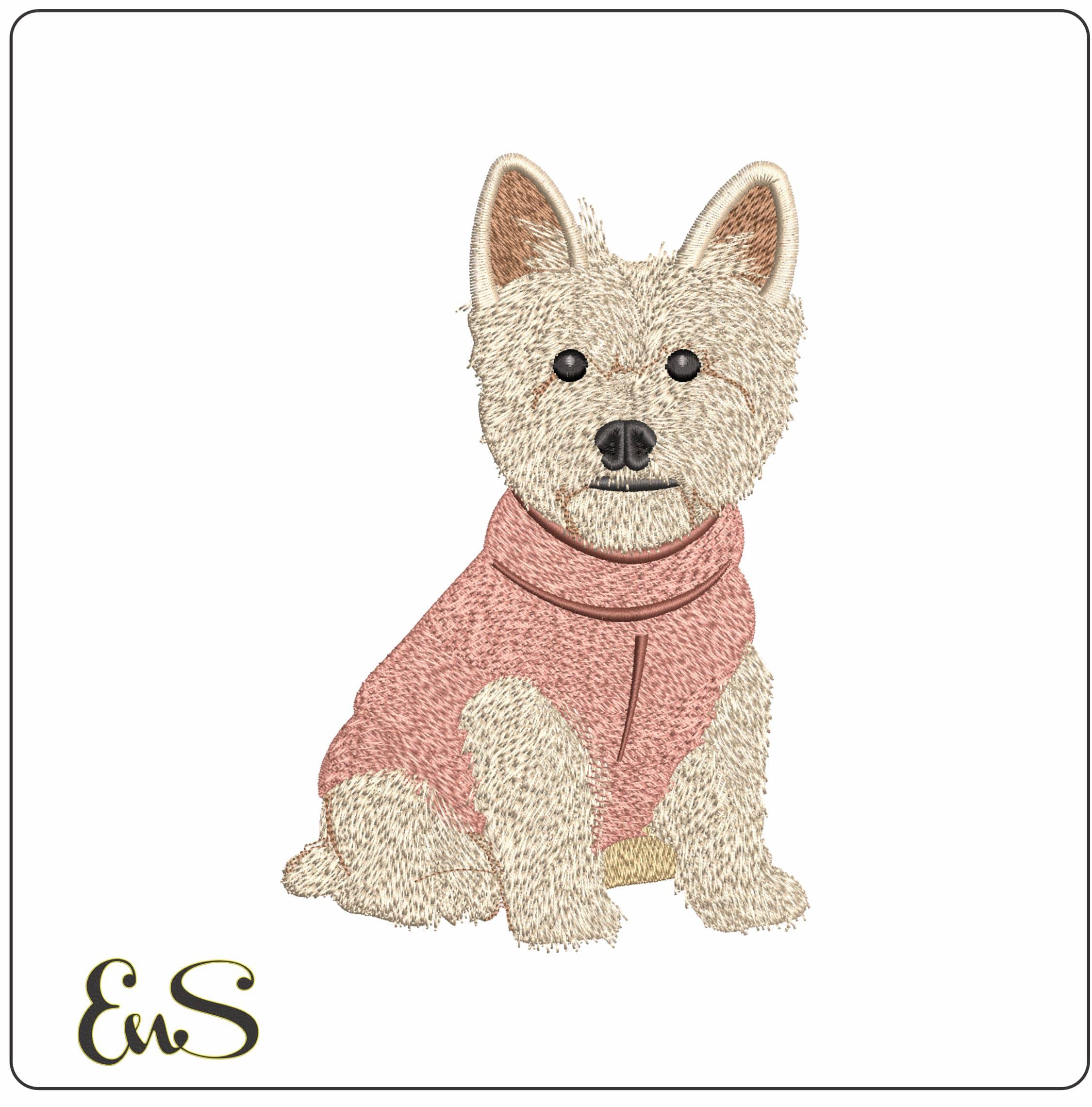 Terrier dog in outfit- Elegant embroidery design file - instant download