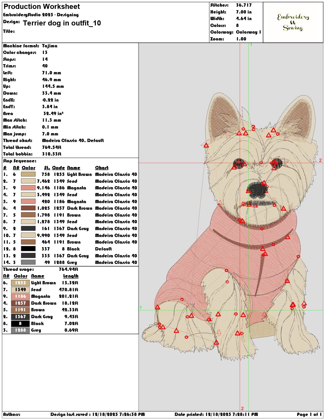 Terrier dog in outfit- Elegant embroidery design file - instant download — view 3