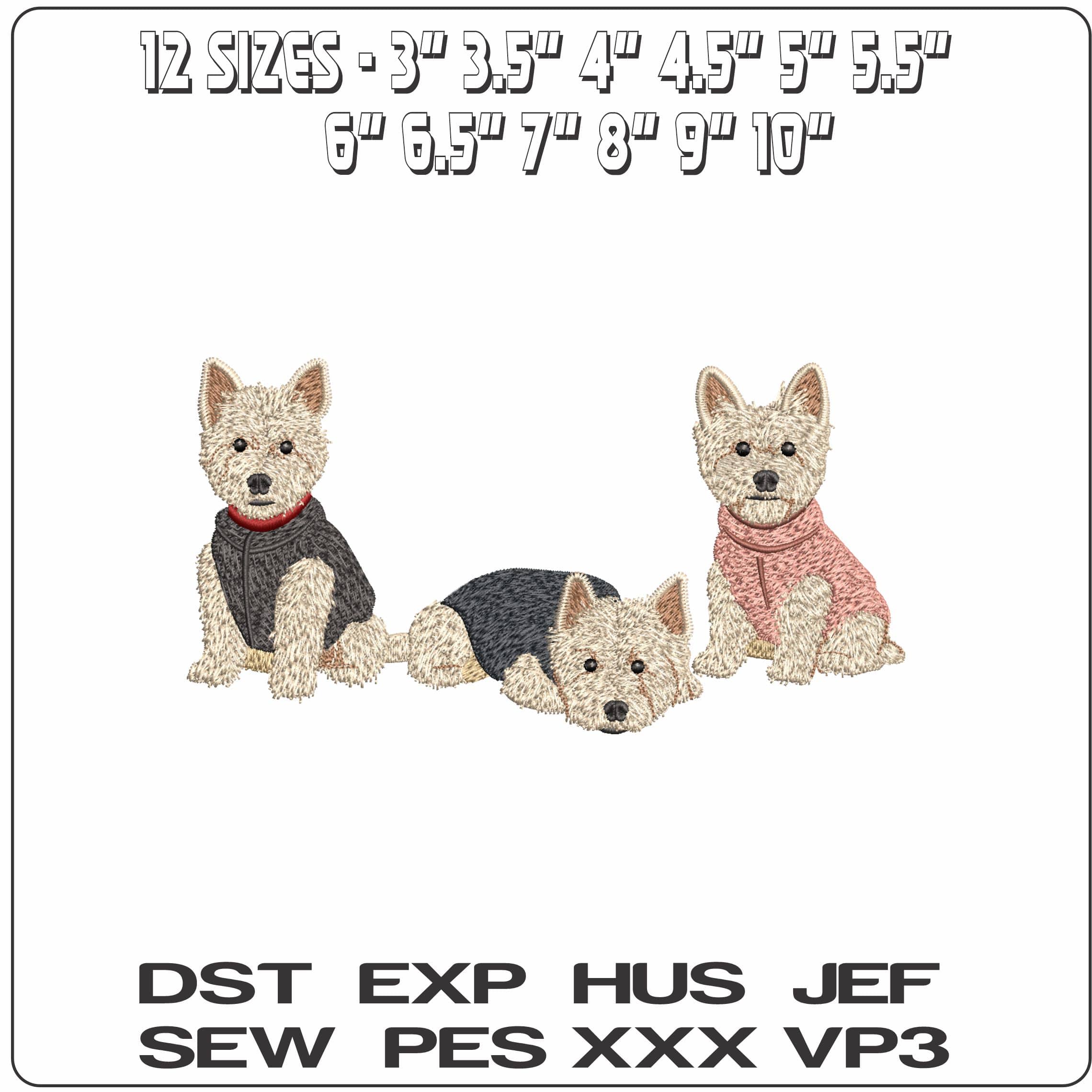 Terrier dogs in winter outfit- Elegant embroidery design file - instant download — view 2