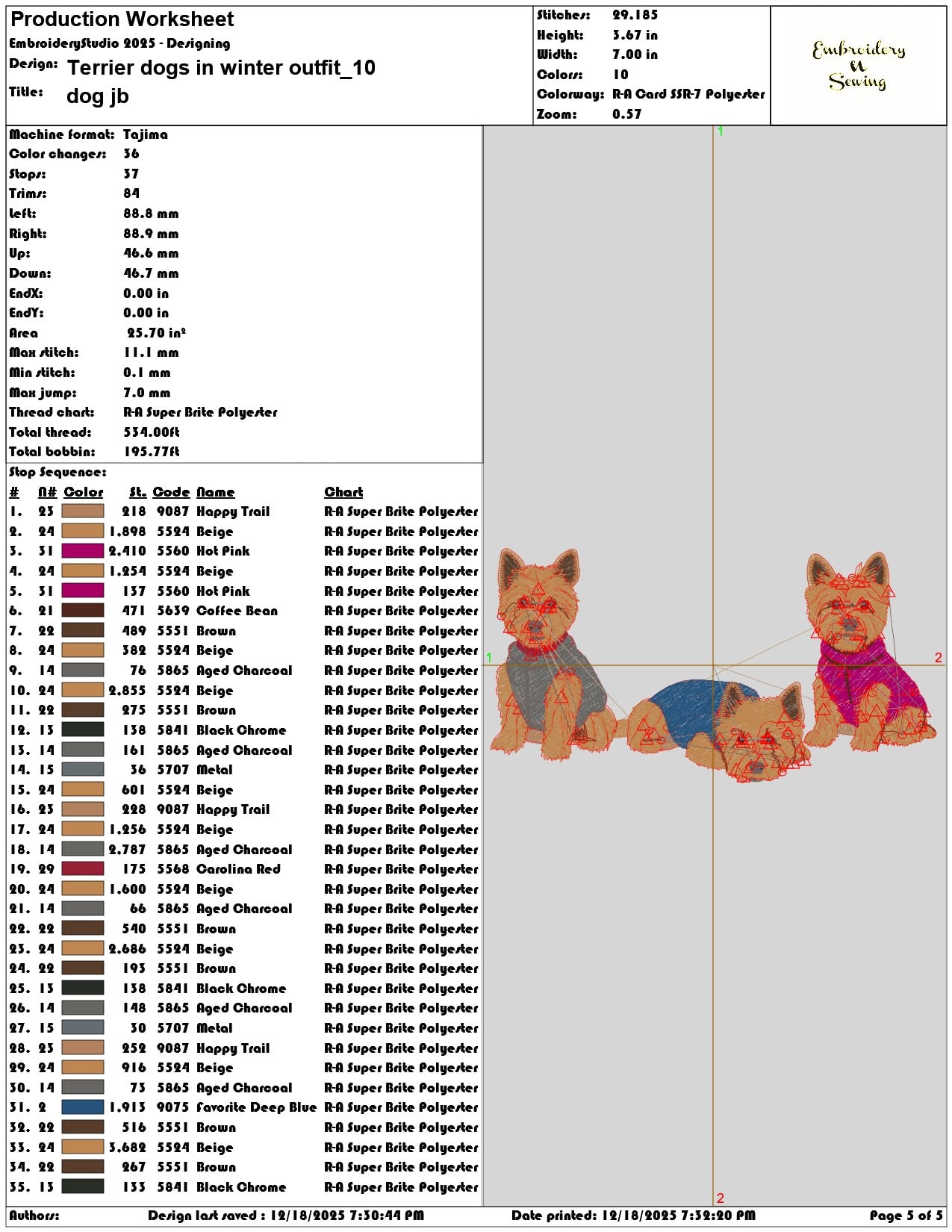 Terrier dogs in winter outfit- Elegant embroidery design file - instant download — view 3