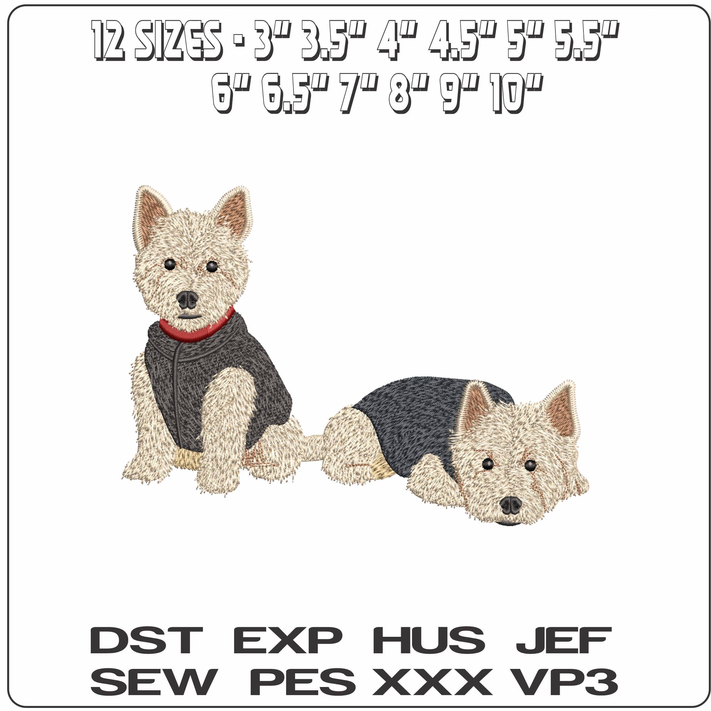 Terrier twin dogs in winter outfit- Elegant embroidery design file - instant download — view 2
