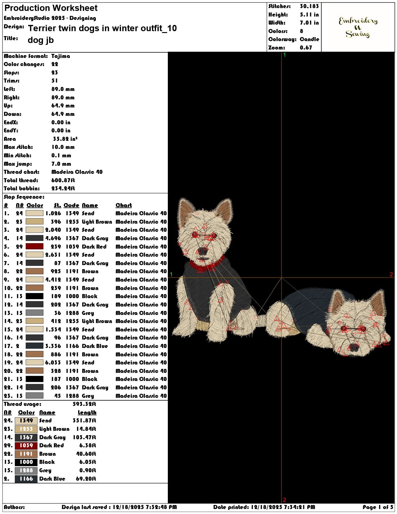 Terrier twin dogs in winter outfit- Elegant embroidery design file - instant download — view 3