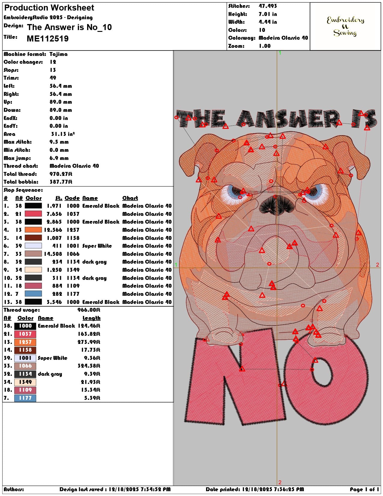 The Answer is No- Elegant embroidery design file - instant download — view 3