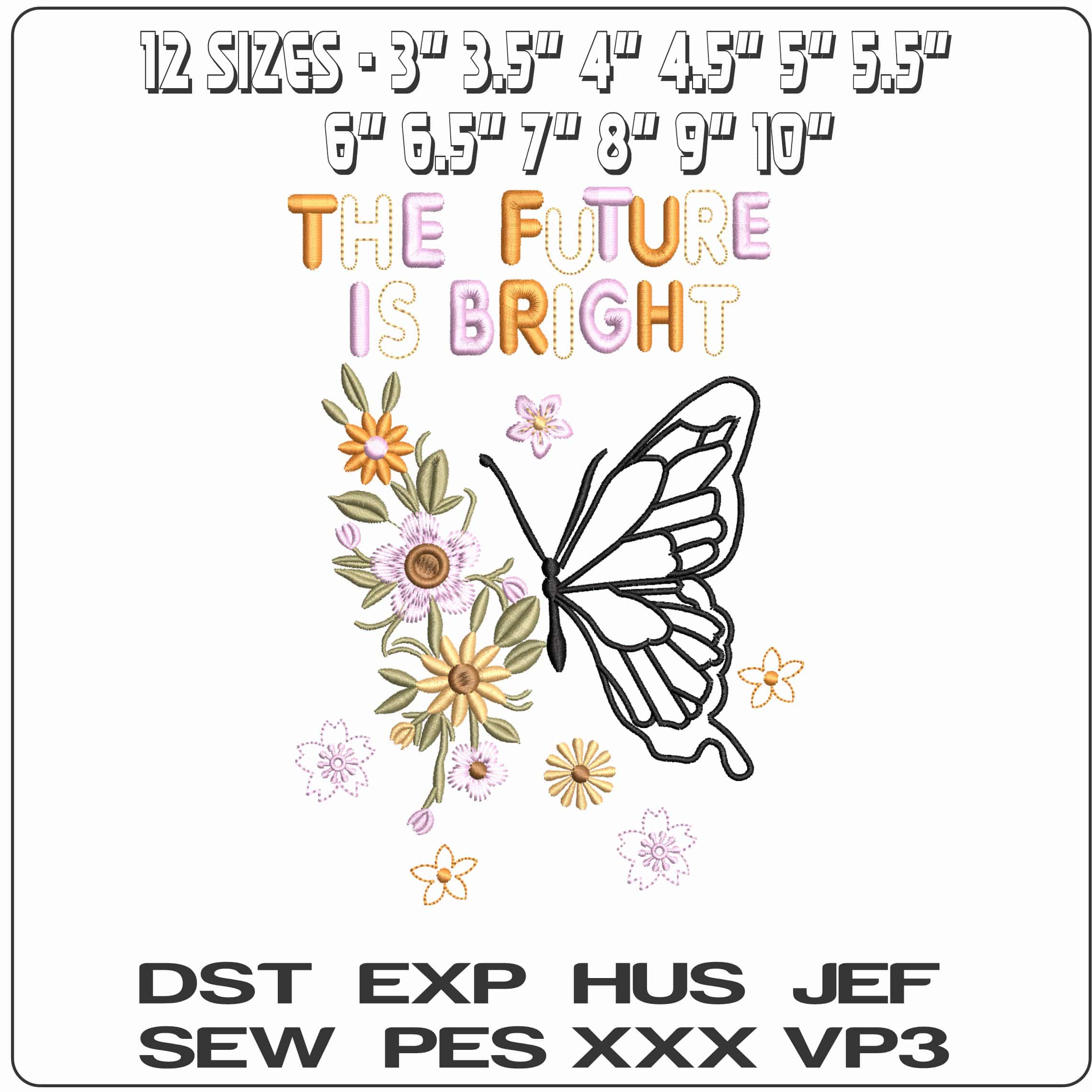 The Future is Bright Butterfly- Elegant embroidery design file - instant download — view 2
