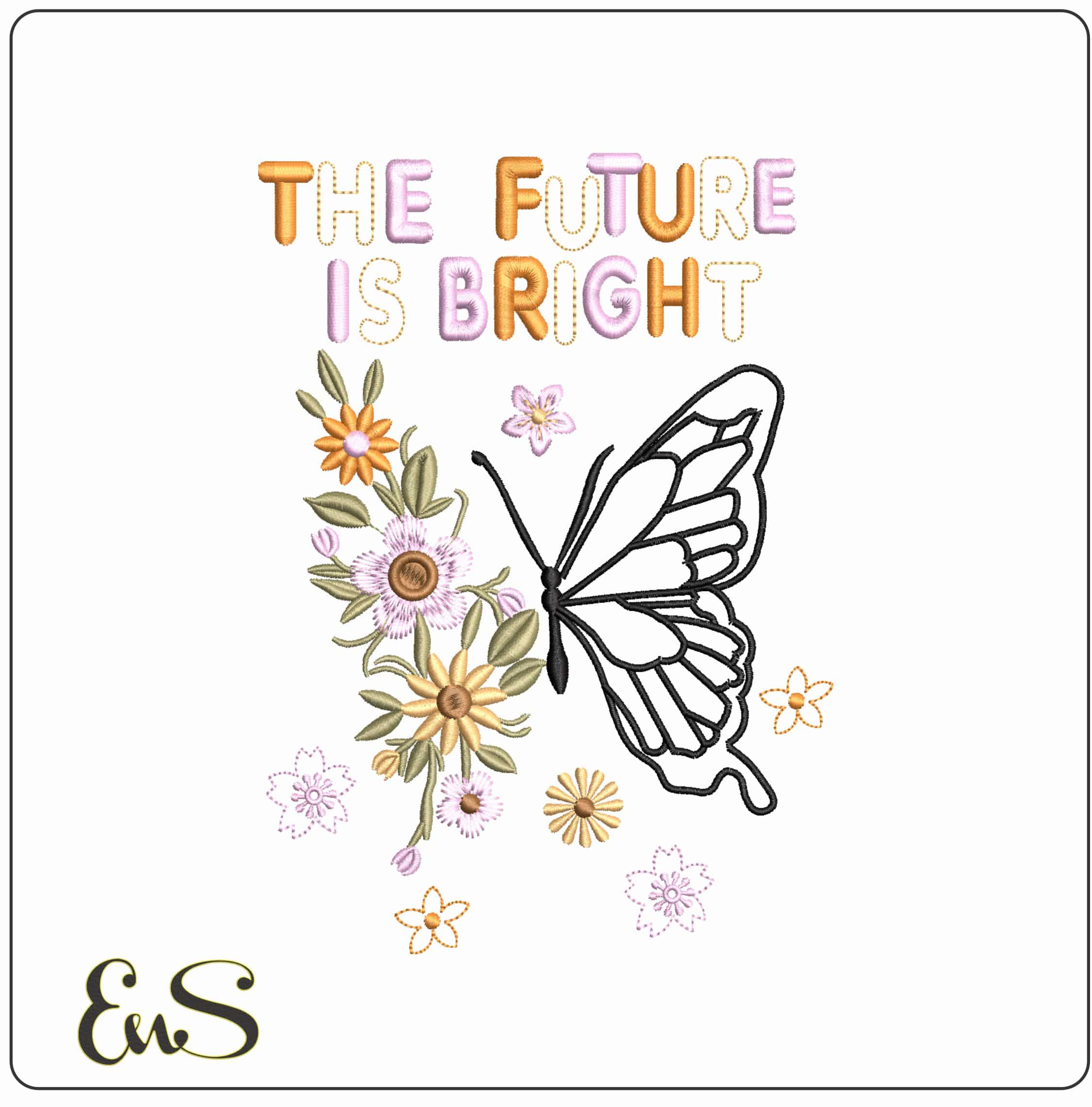 The Future is Bright Butterfly- Elegant embroidery design file - instant download