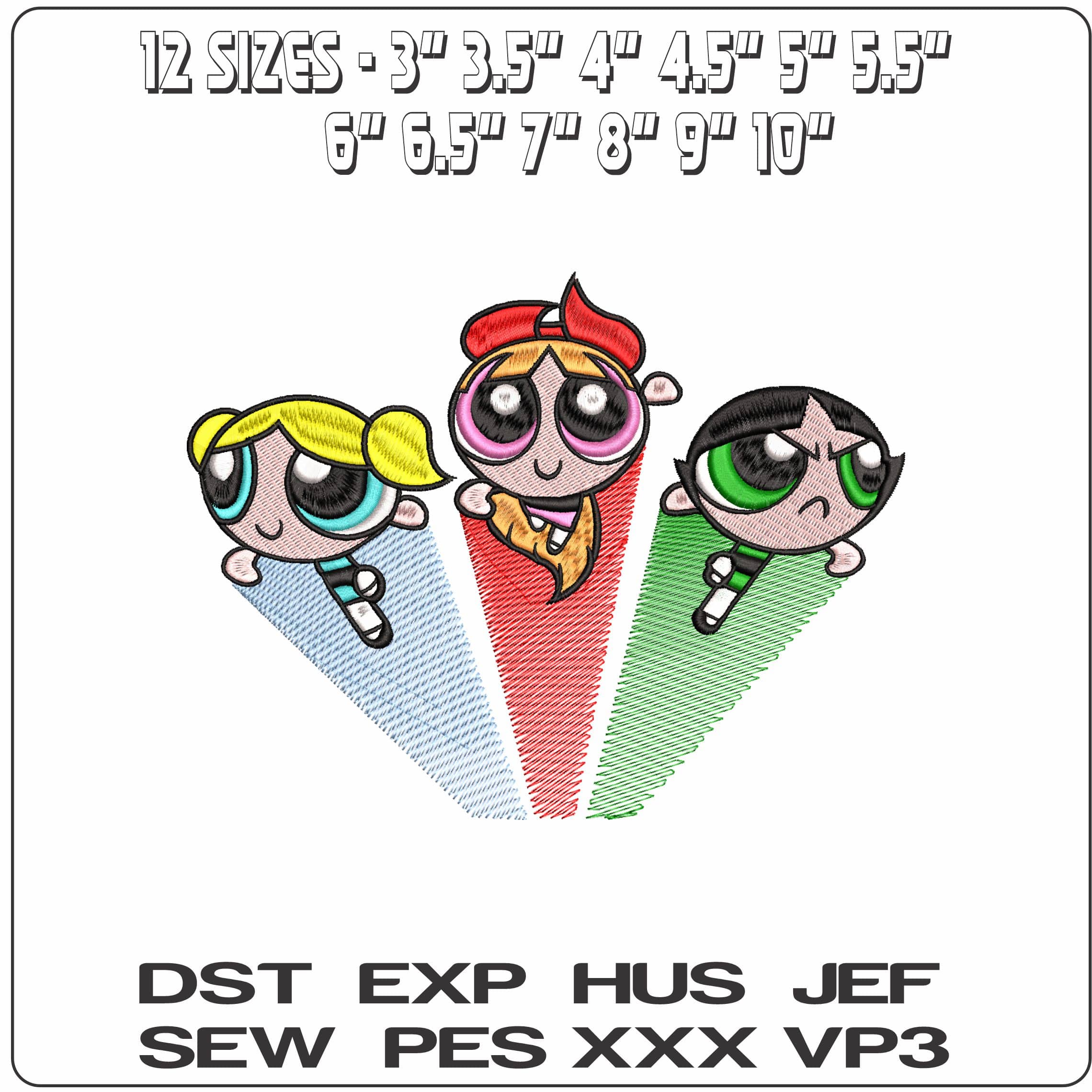 The Powerpuff Girls streak- Elegant embroidery design file - instant download — view 2