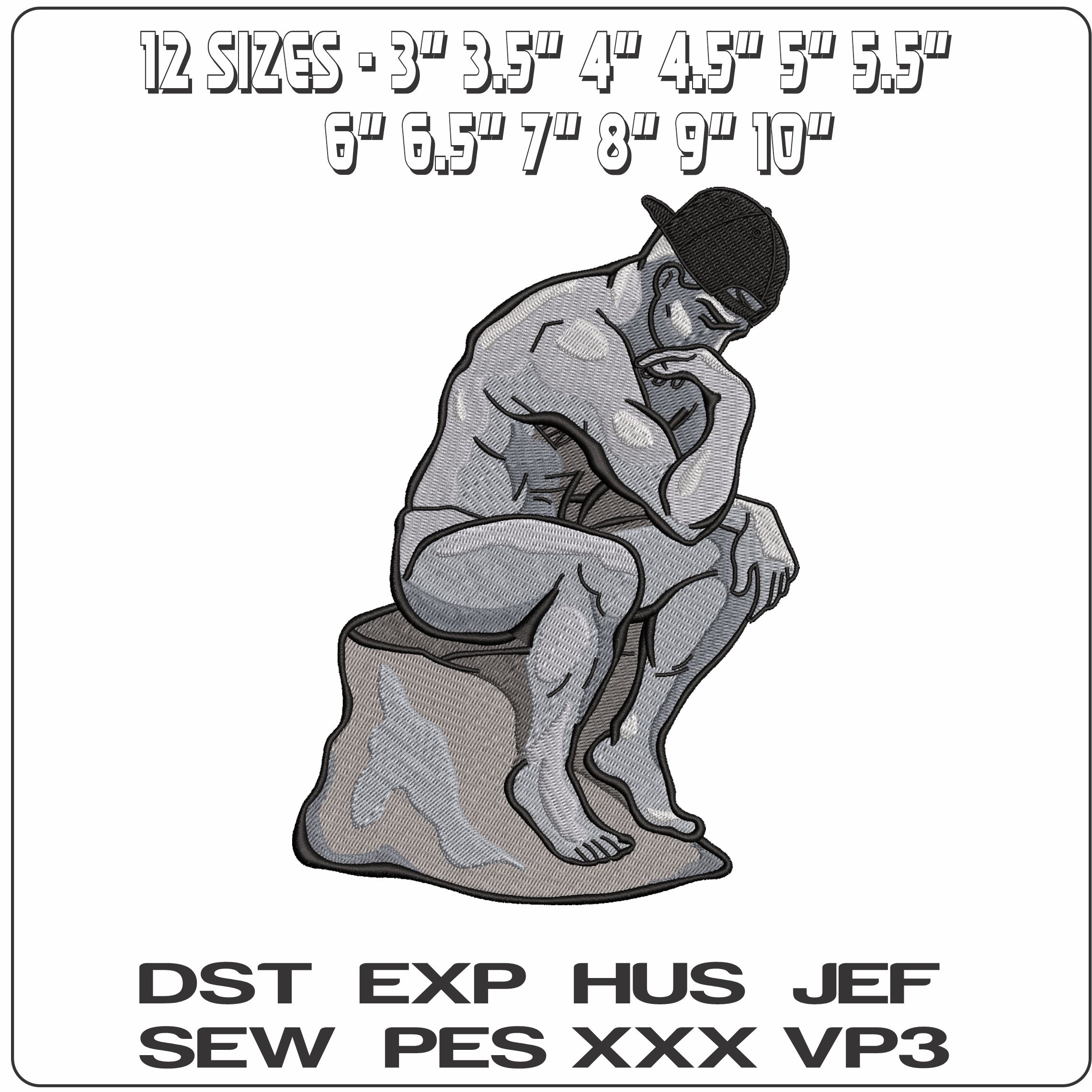 The Thinking Man on Rock- Elegant embroidery design file - instant download — view 2