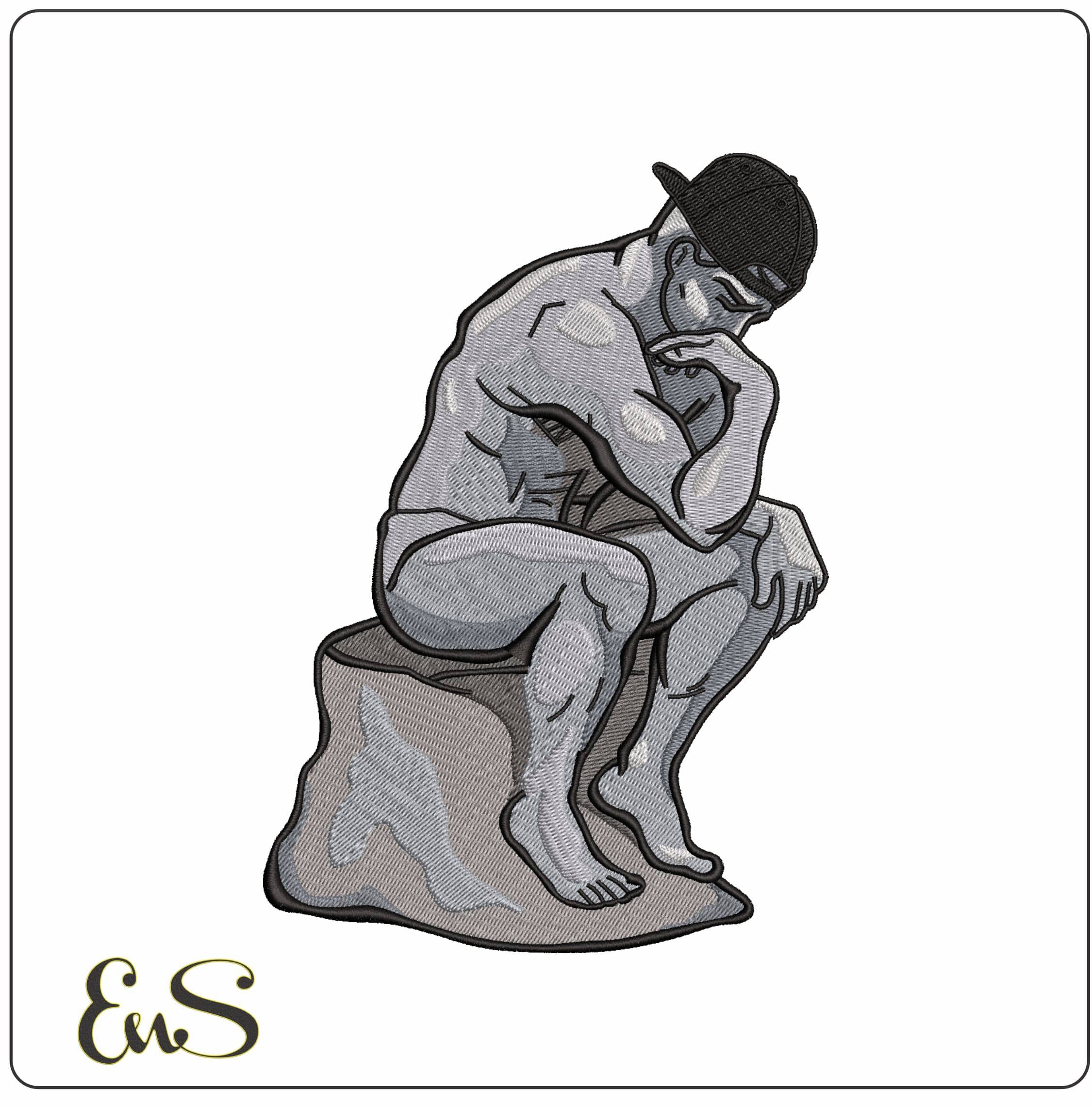 The Thinking Man on Rock- Elegant embroidery design file - instant download