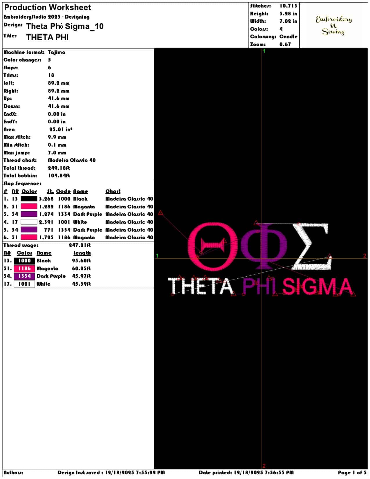 Theta Phi Sigma- Elegant embroidery design file - instant download — view 3
