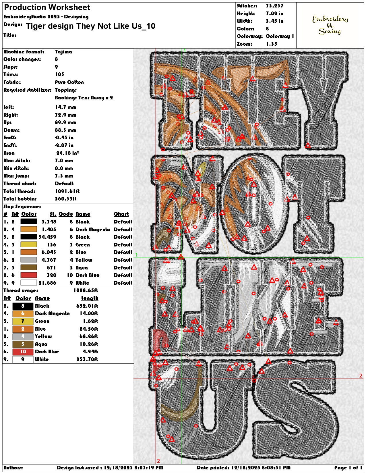 Tiger design They Not Like Us- Elegant embroidery design file - instant download — view 3