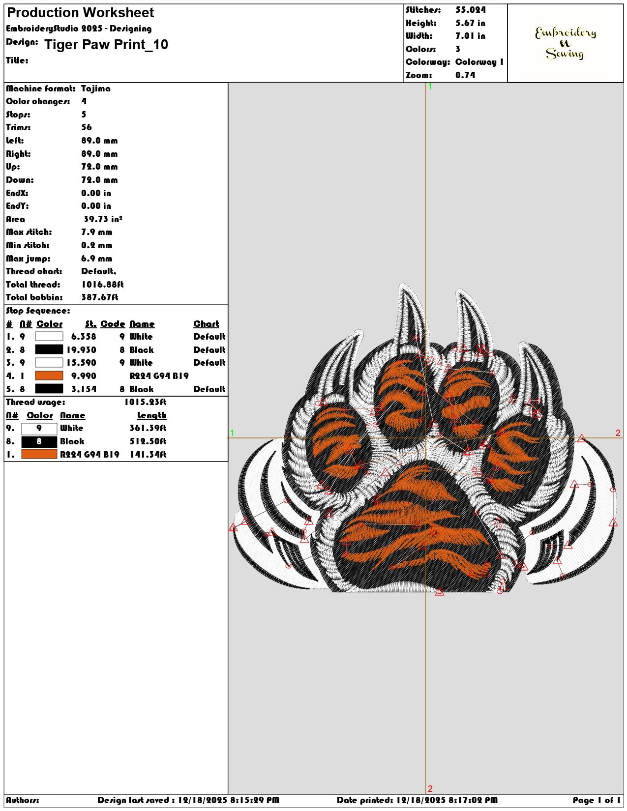 Tiger Paw Print- Elegant embroidery design file - instant download — view 3