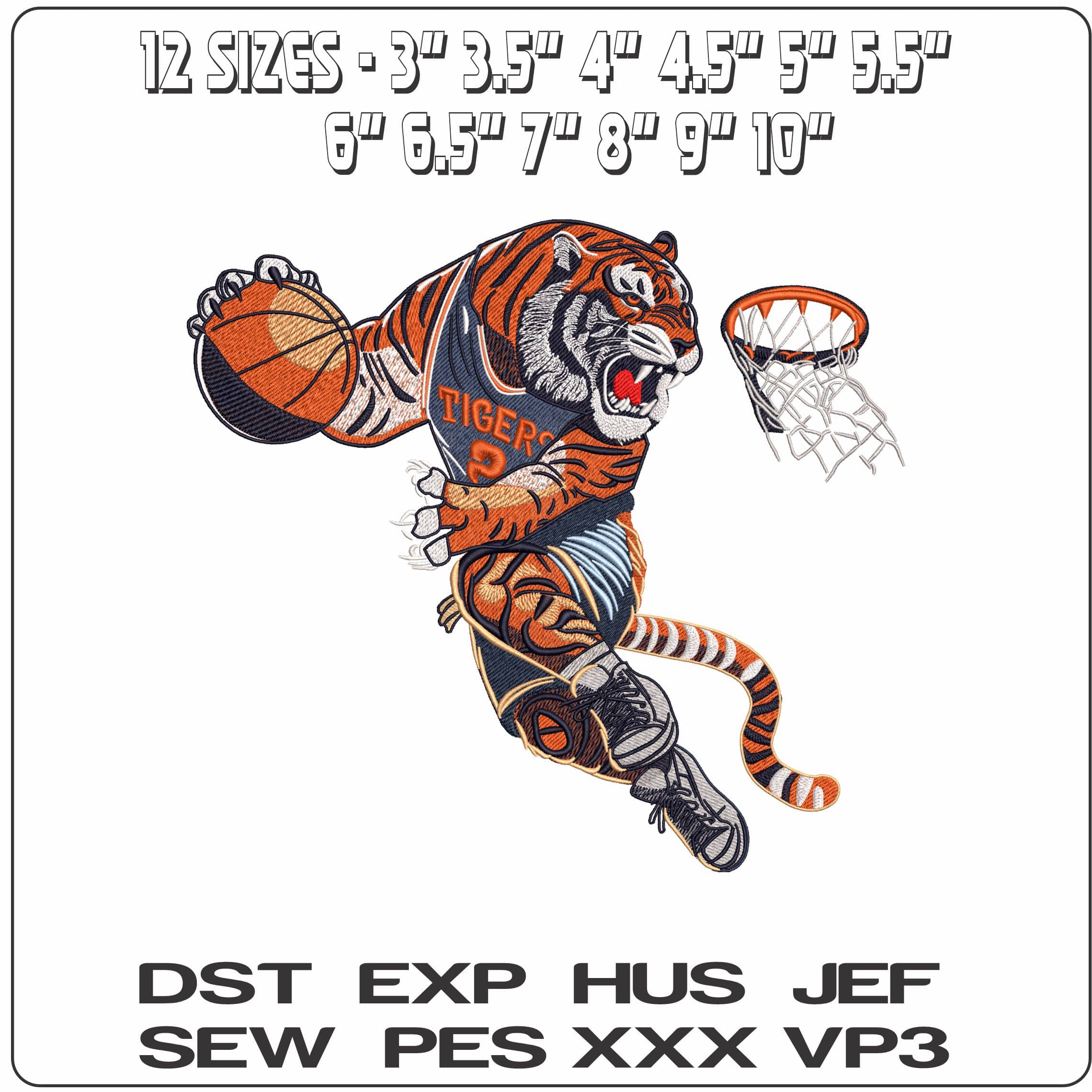 Tigers Basketball Dunk- Elegant embroidery design file - instant download — view 2