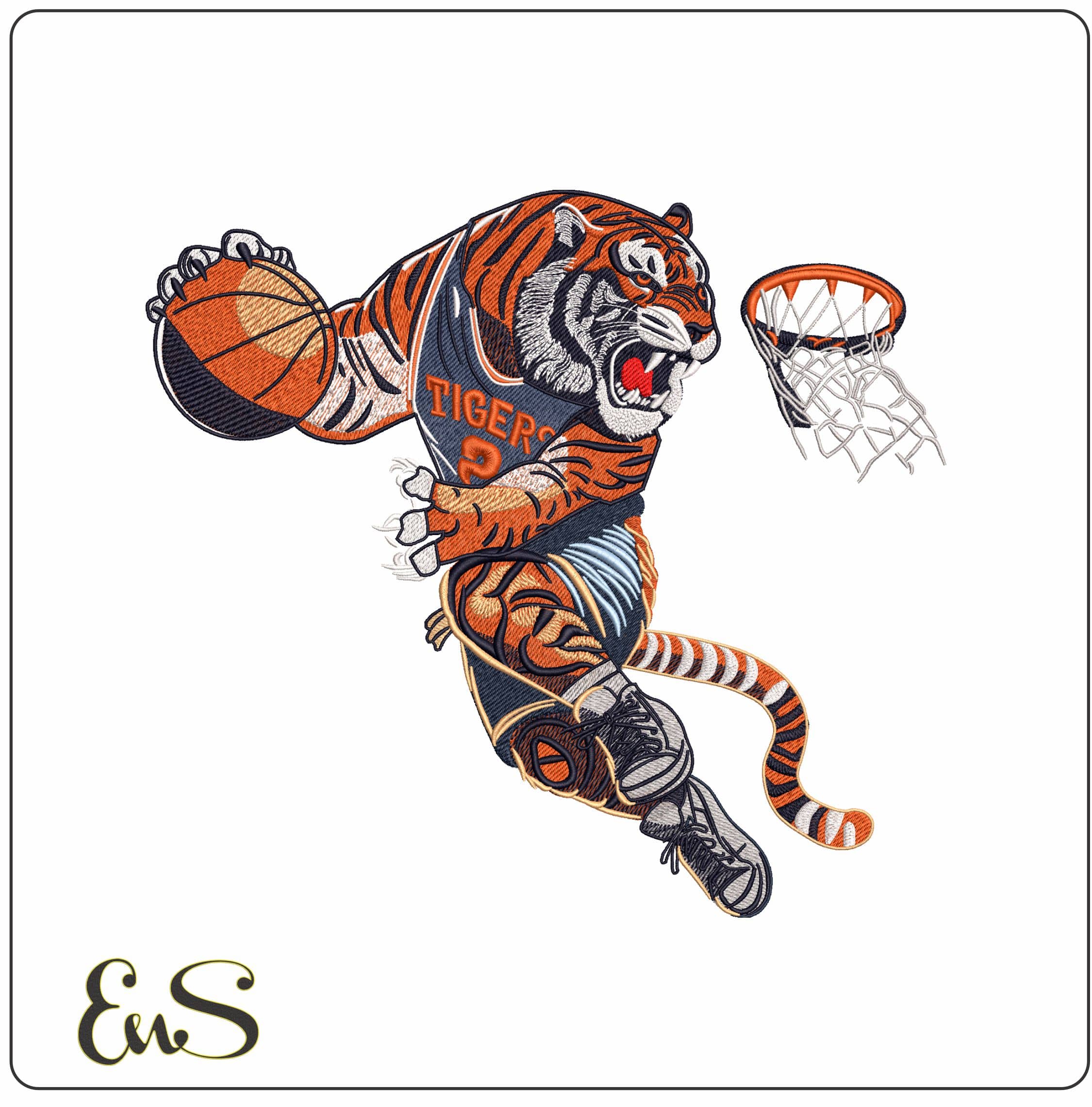 Tigers Basketball Dunk- Elegant embroidery design file - instant download