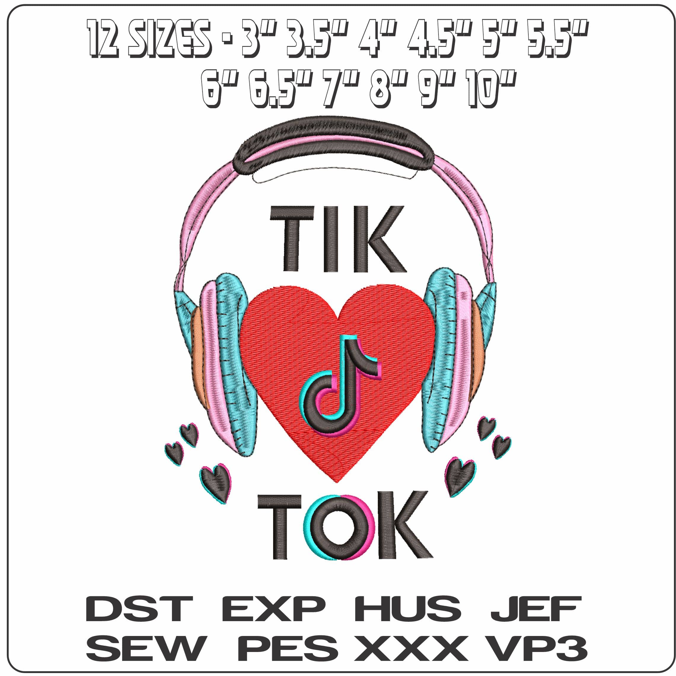 Tik Tok Love Music- Elegant embroidery design file - instant download — view 2