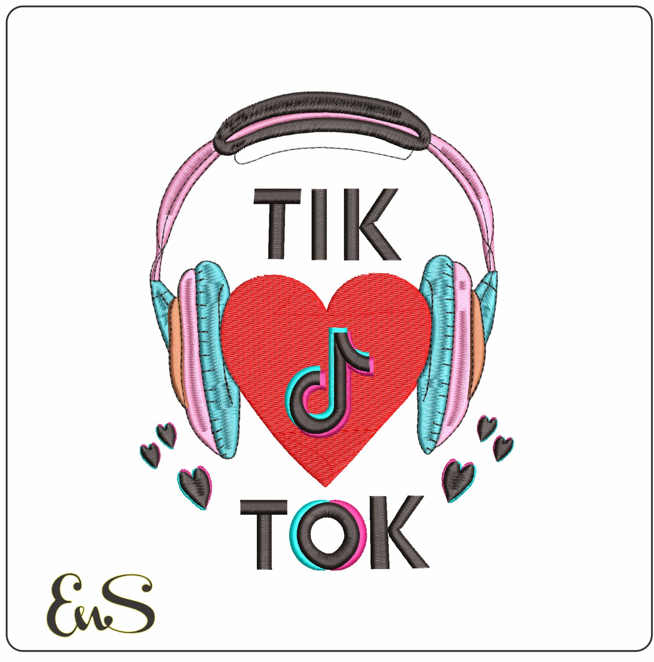 Tik Tok Love Music- Elegant embroidery design file - instant download