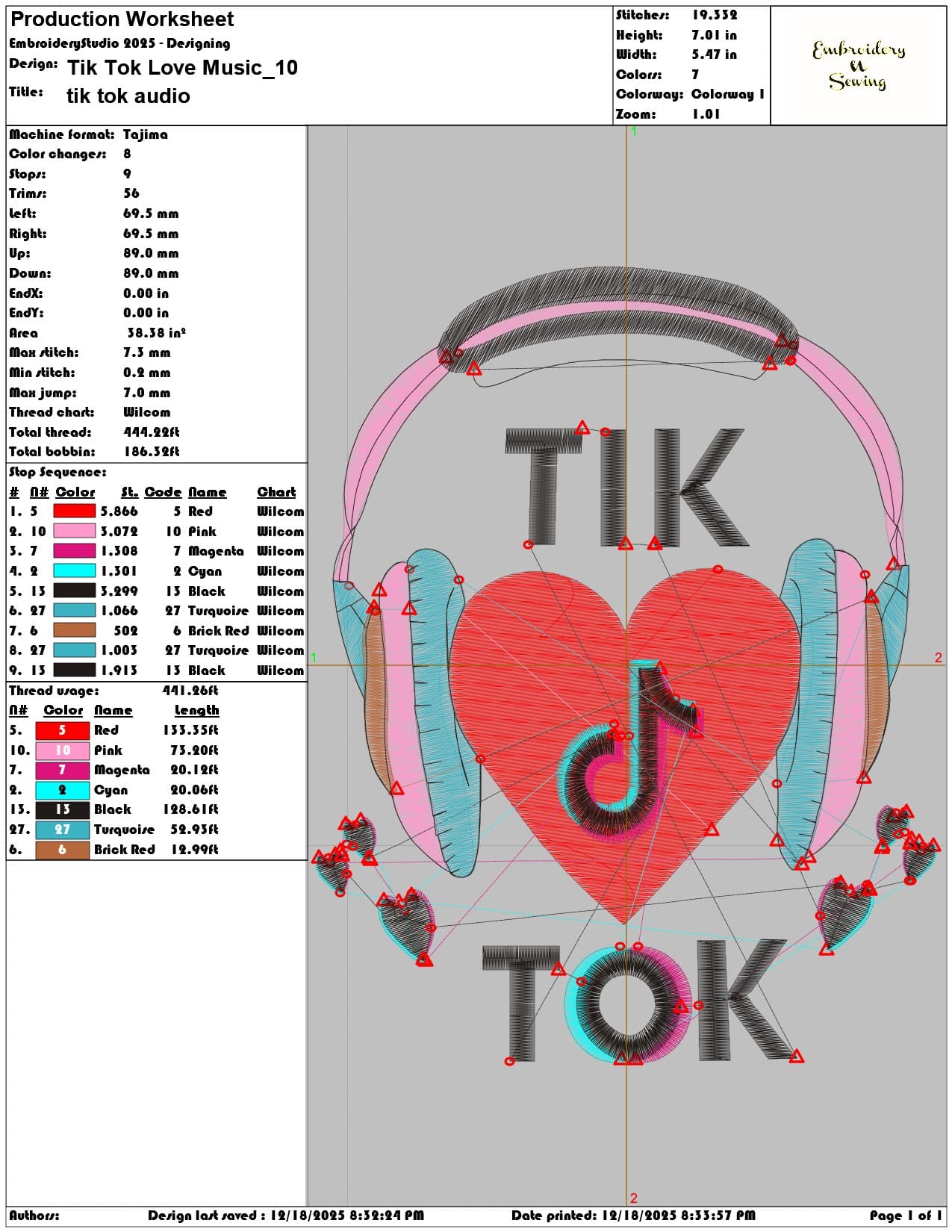 Tik Tok Love Music- Elegant embroidery design file - instant download — view 3