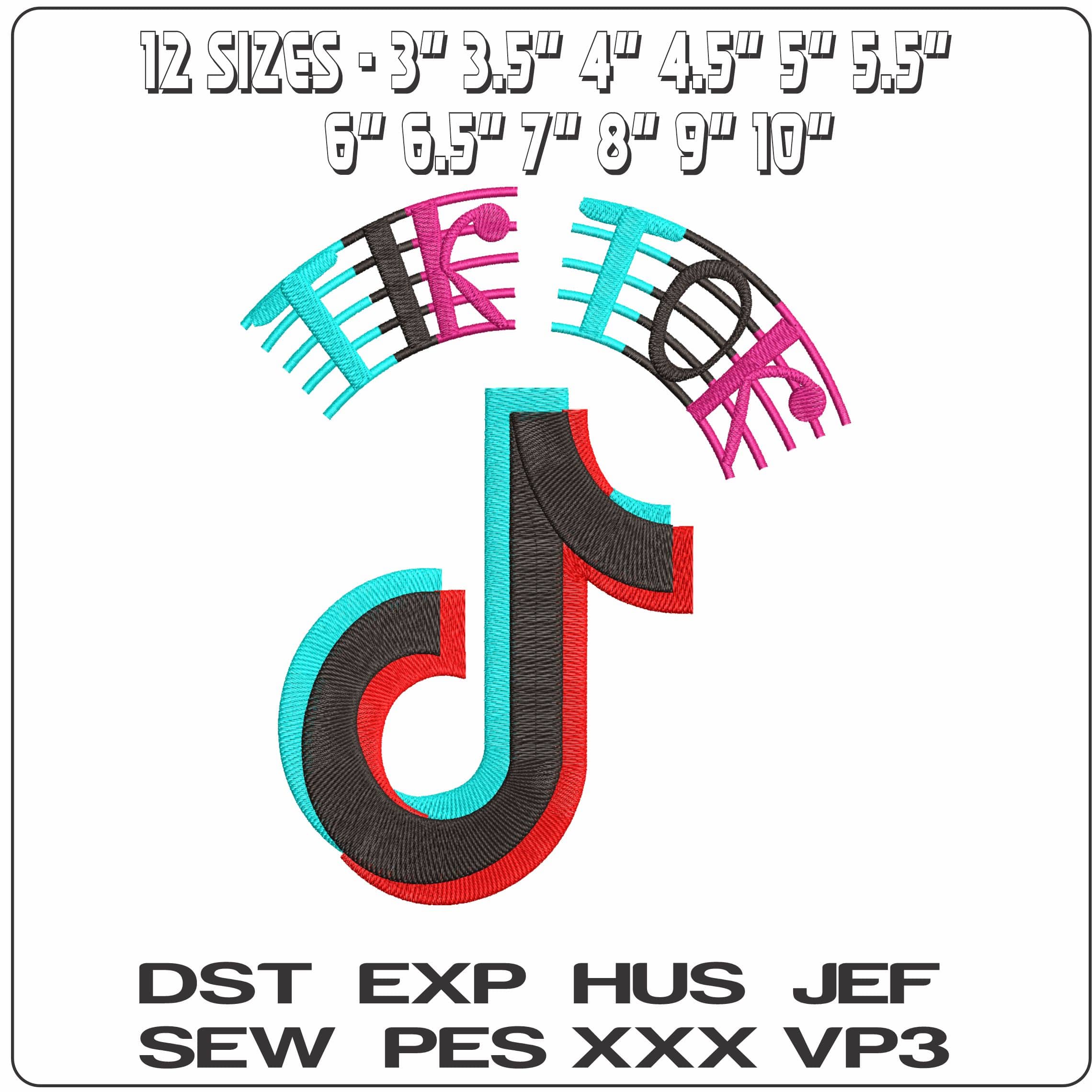 Tik Tok Music- Elegant embroidery design file - instant download — view 2
