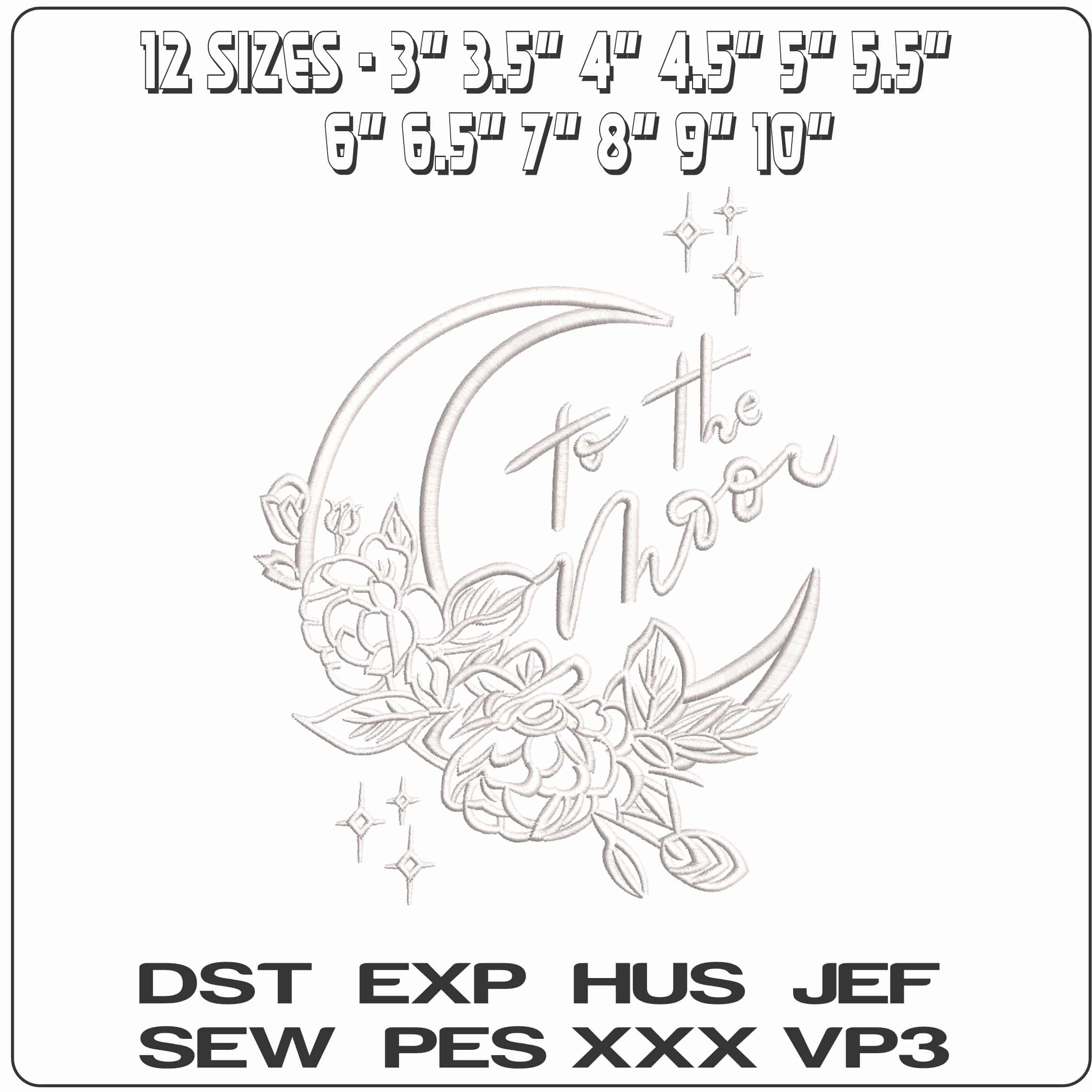 To the Moon and Flowers- Elegant embroidery design file - instant download — view 2