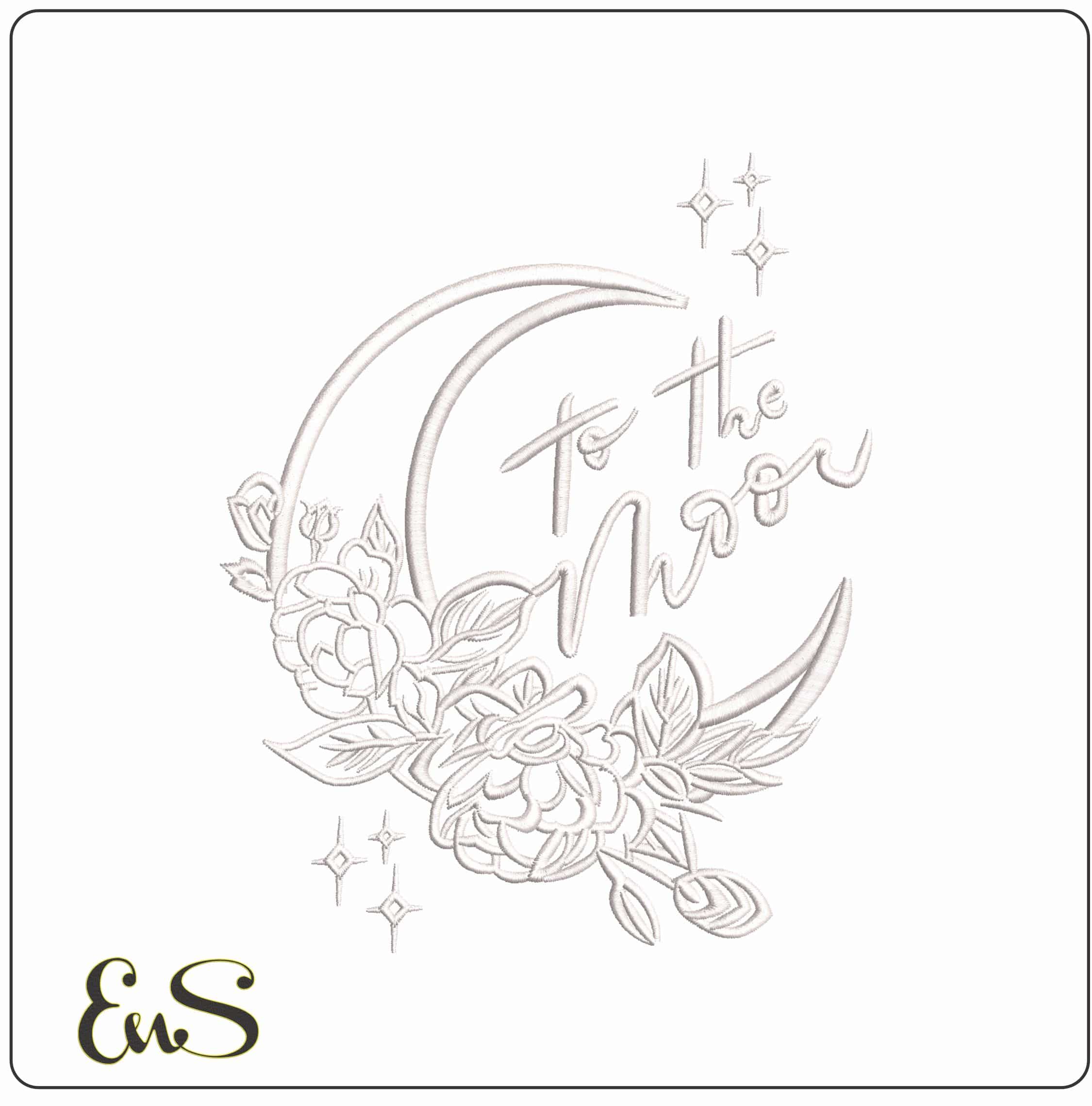 To the Moon and Flowers- Elegant embroidery design file - instant download