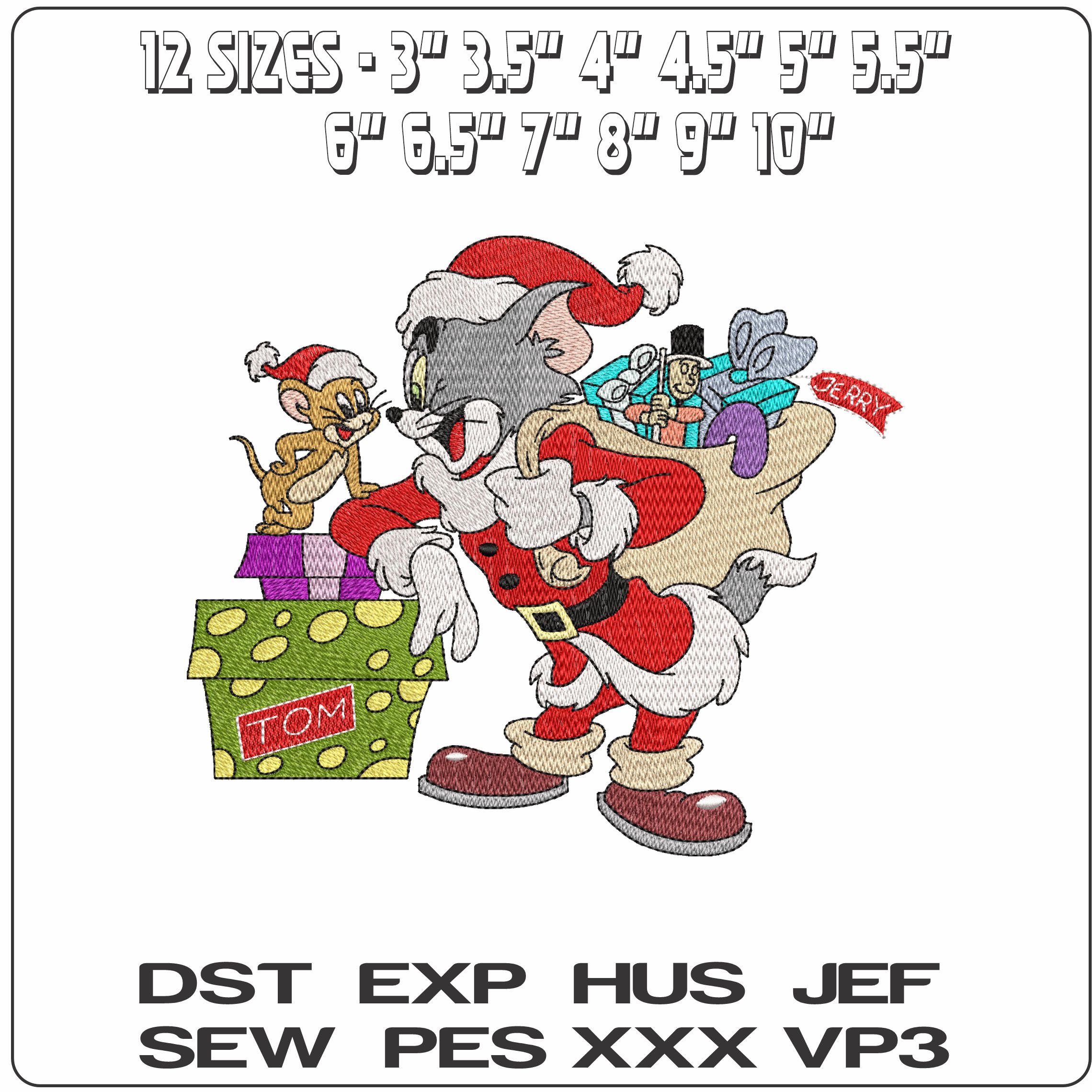 Tom and Jerry Santa and Presents- Elegant embroidery design file - instant download — view 2