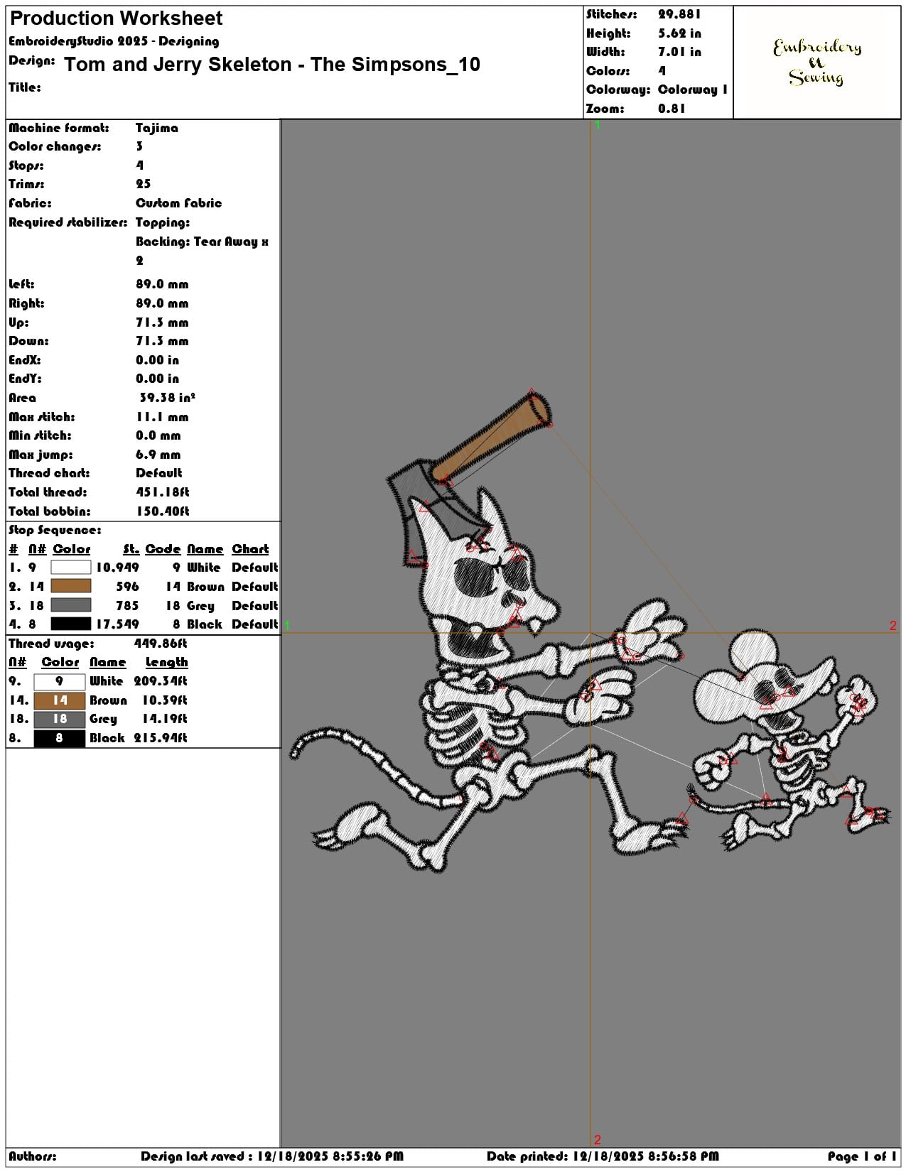 Tom and Jerry Skeleton The Simpsons- Elegant embroidery design file - instant download — view 3