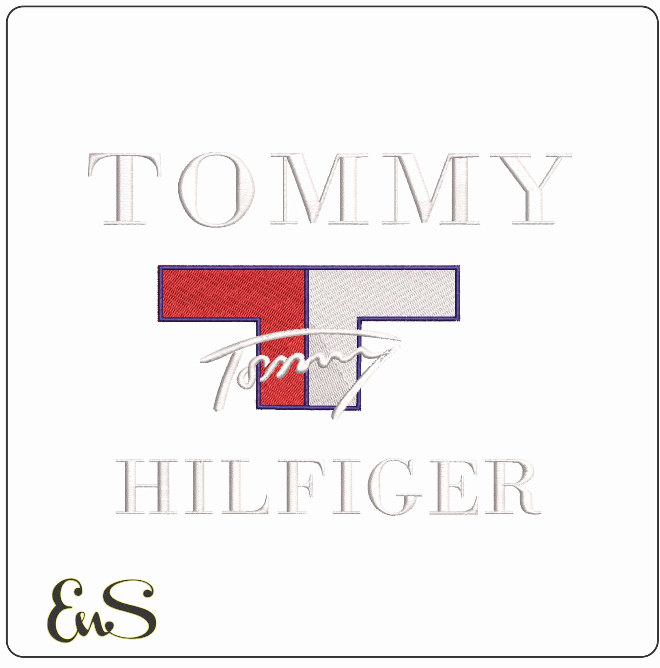 Tommy Hilfiger Signature Red White Logo- Elegant embroidery design file - instant download