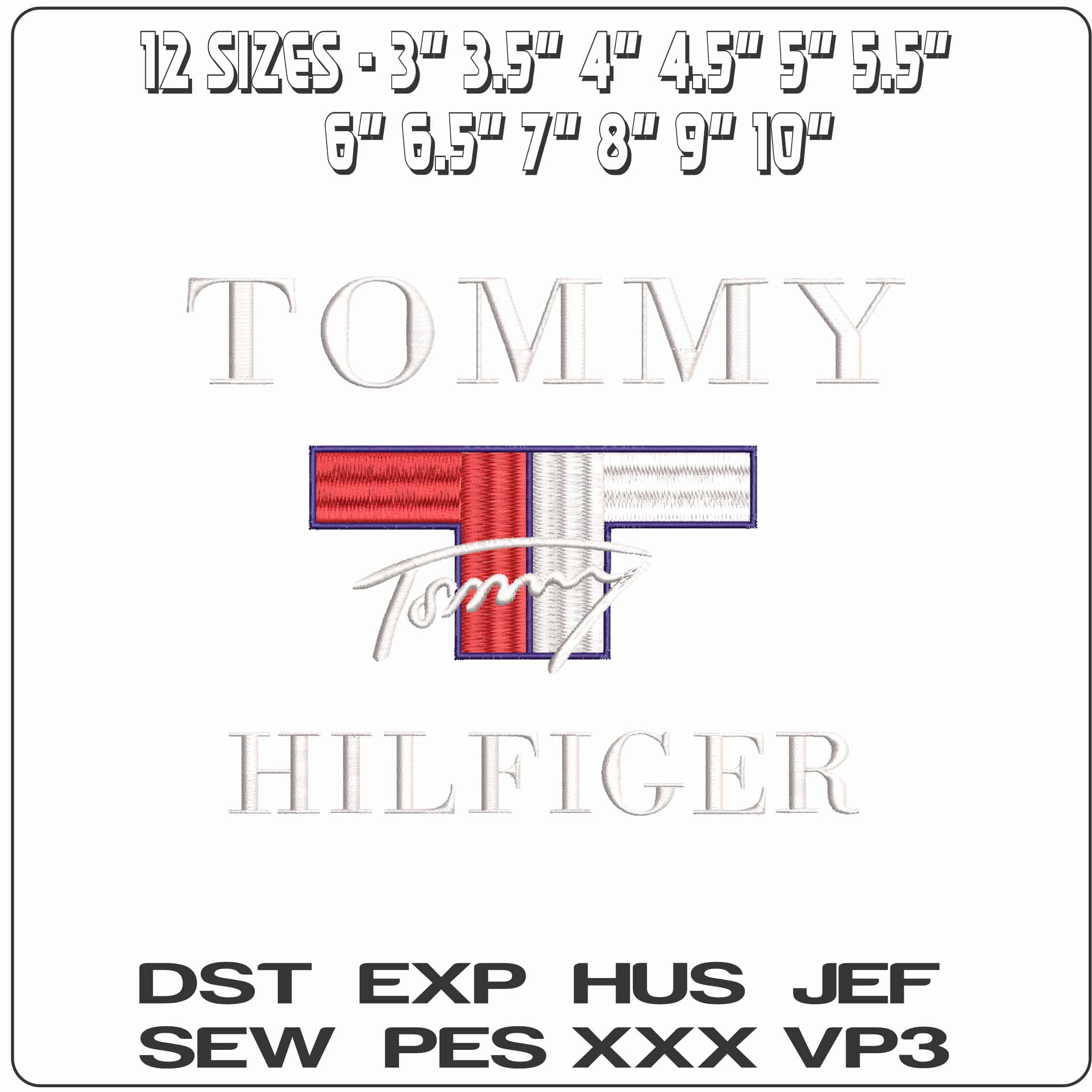 Tommy Hilfiger Signature Red White Satin Logo- Elegant embroidery design file - instant download — view 2