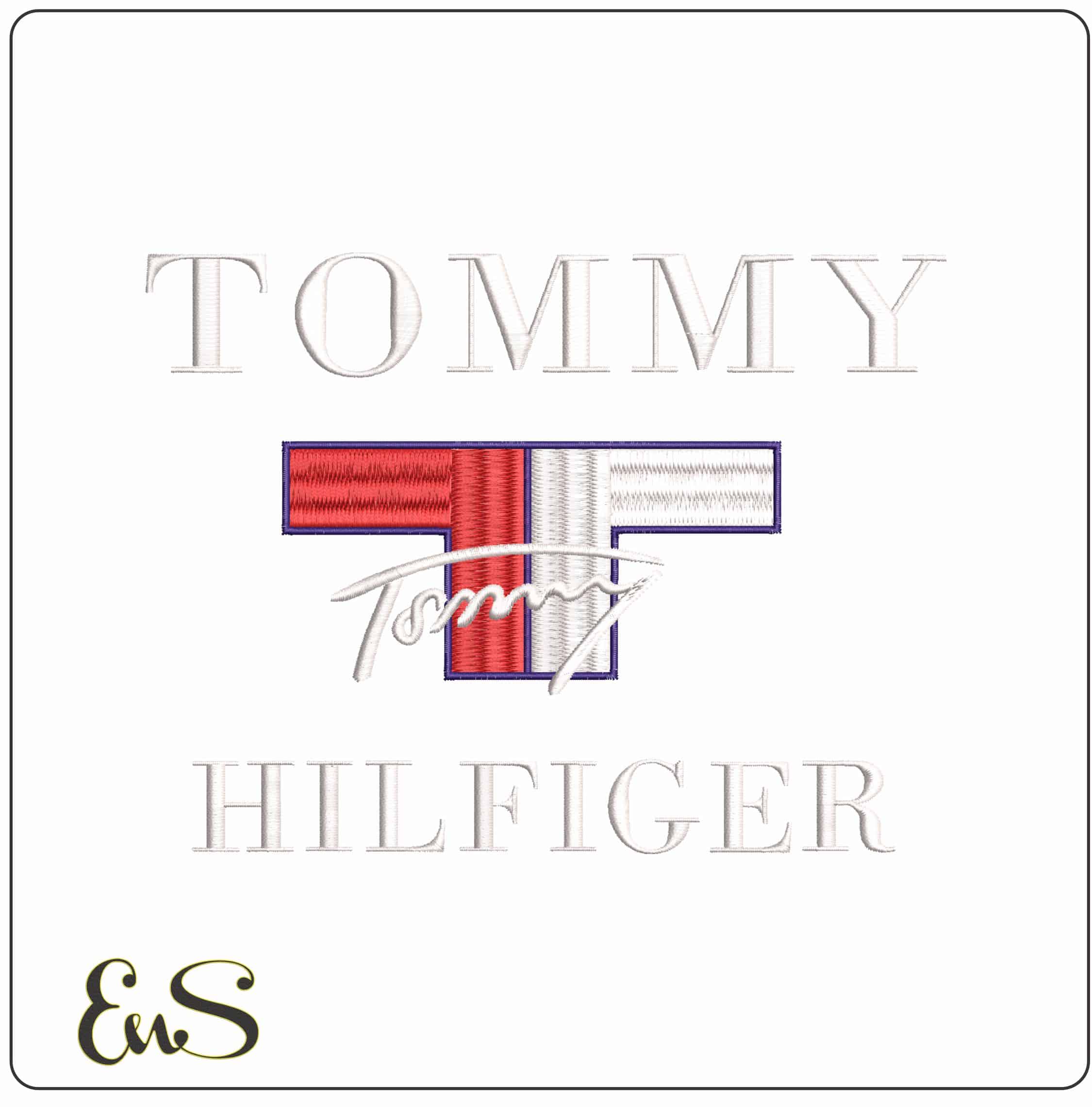 Tommy Hilfiger Signature Red White Satin Logo- Elegant embroidery design file - instant download