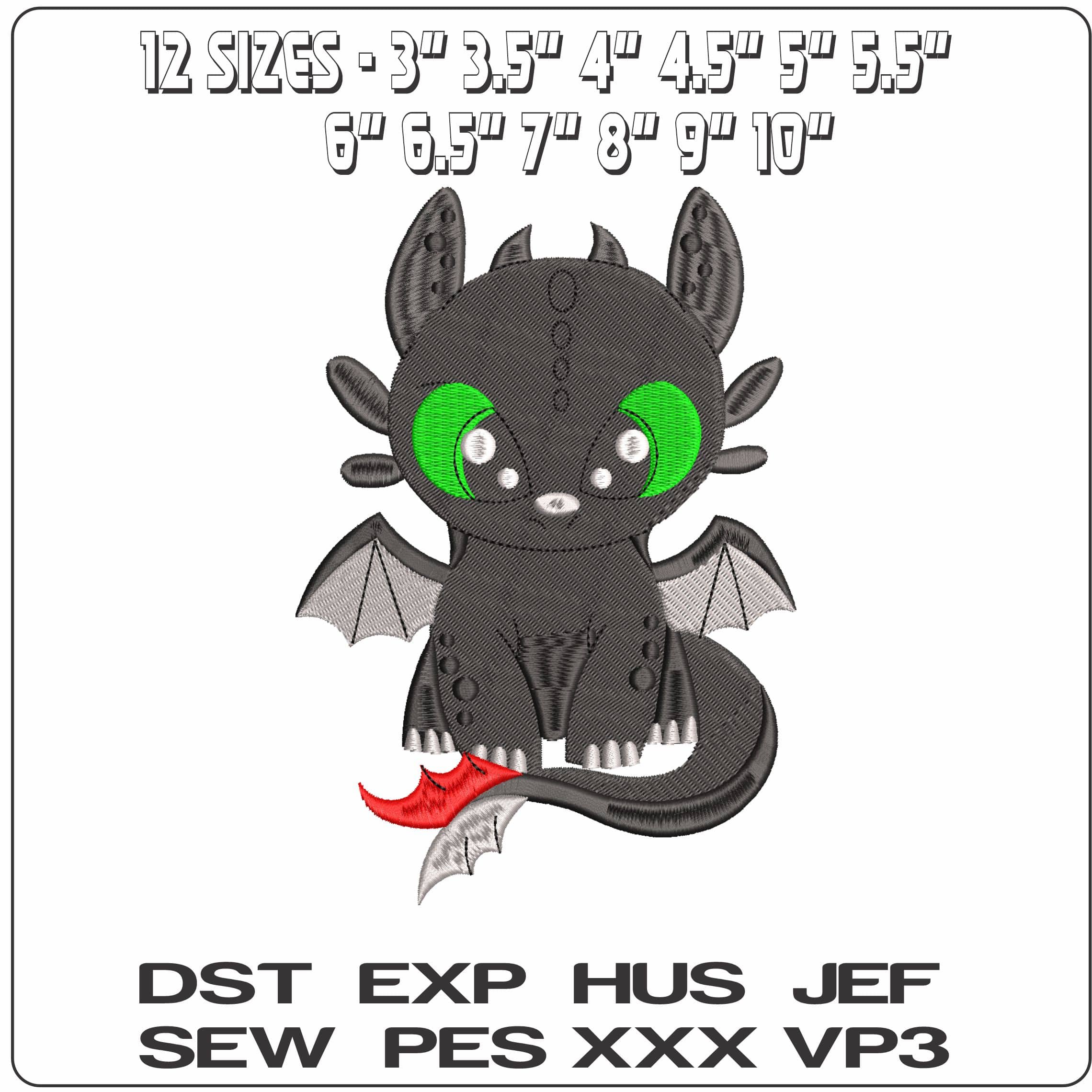 Tootheless Chibi How to train a Dragon- Elegant embroidery design file - instant download — view 2