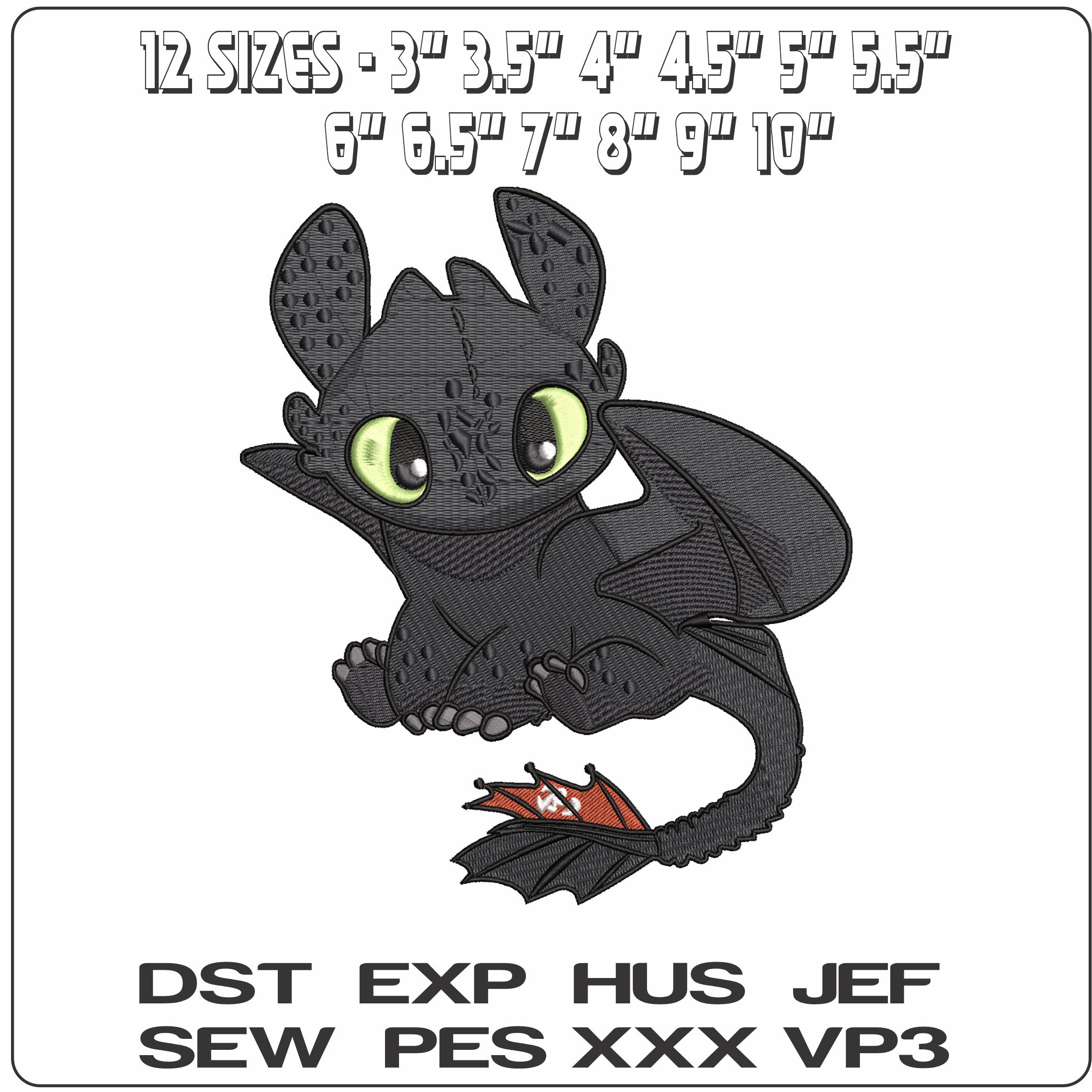 Toothless Chibli How To Train a Dragon- Elegant embroidery design file - instant download — view 2