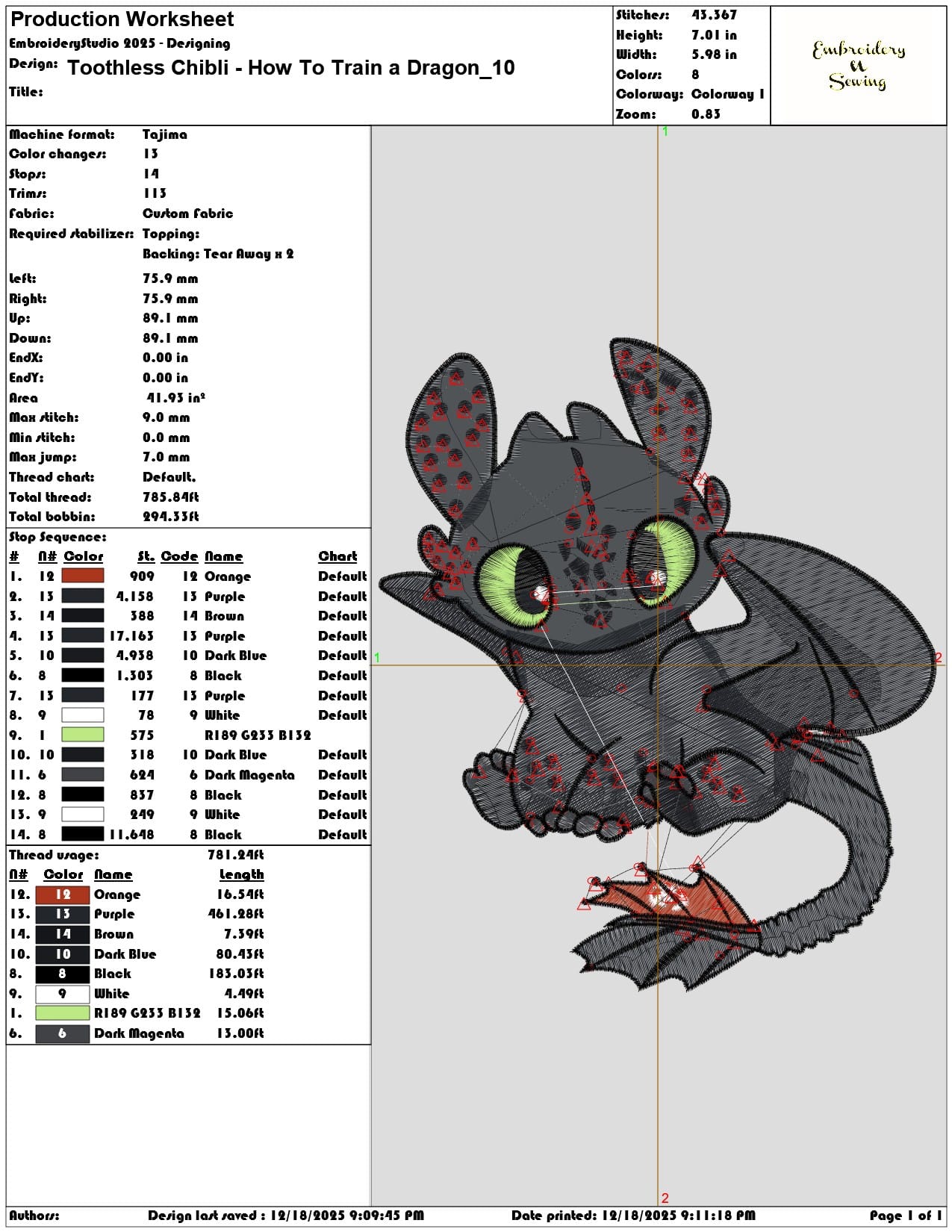 Toothless Chibli How To Train a Dragon- Elegant embroidery design file - instant download — view 3