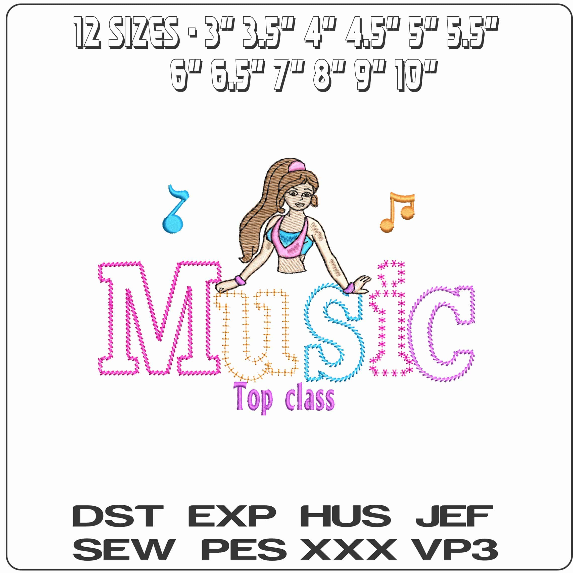 Top Class Music Girl- Elegant embroidery design file - instant download — view 2