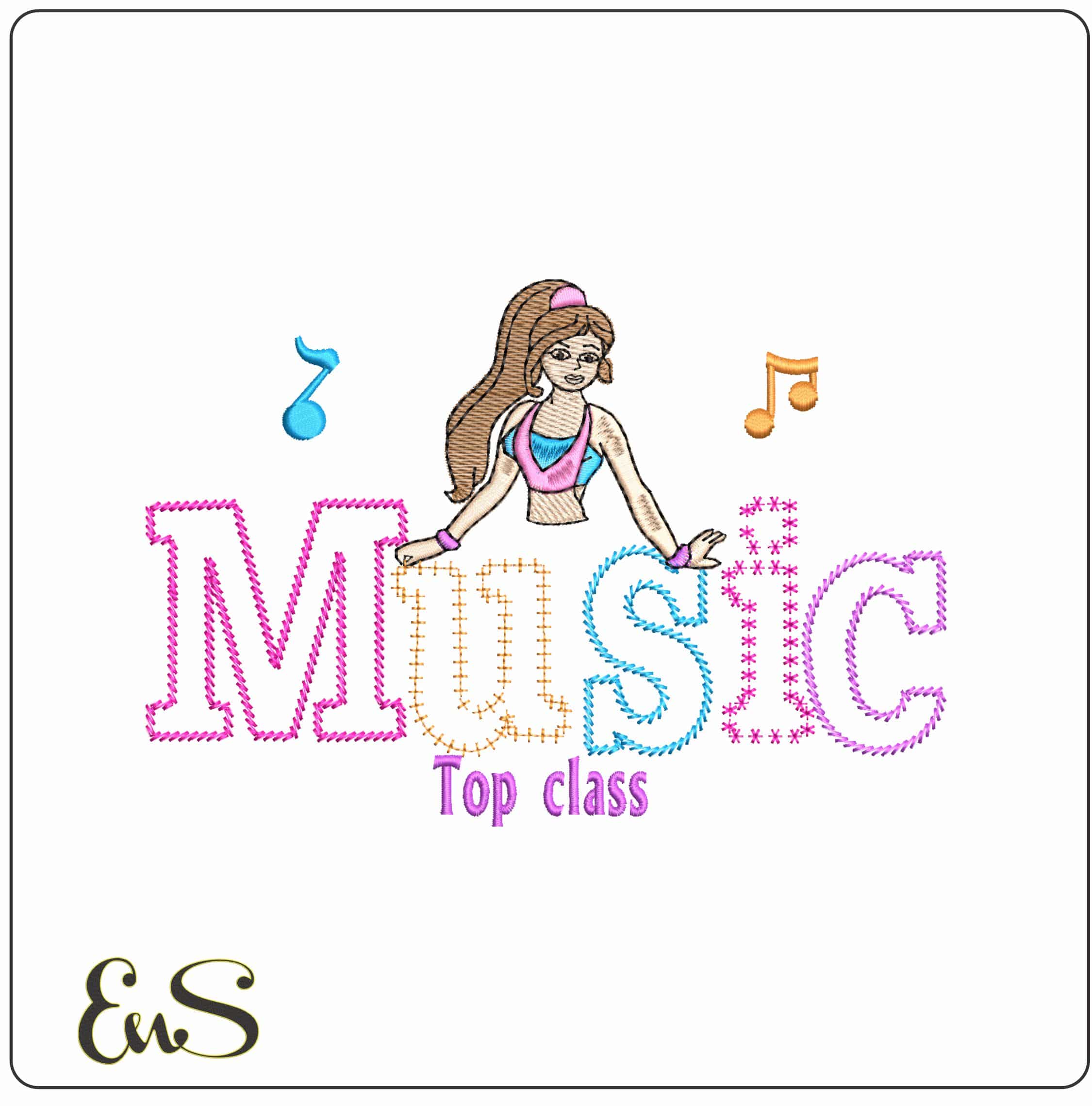 Top Class Music Girl- Elegant embroidery design file - instant download
