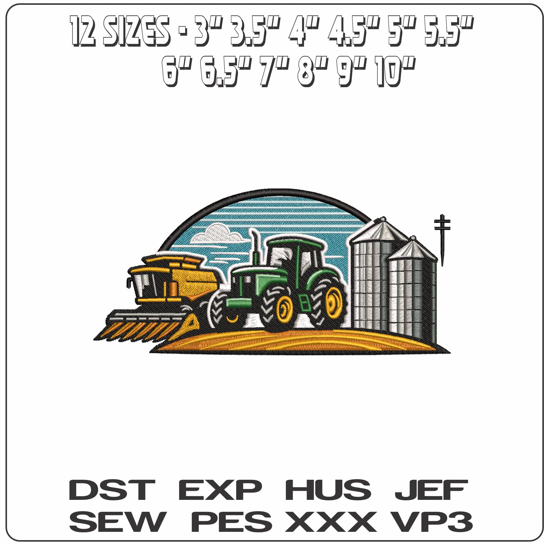 Tractor and Combine Harvester Farming- Elegant embroidery design file - instant download — view 2