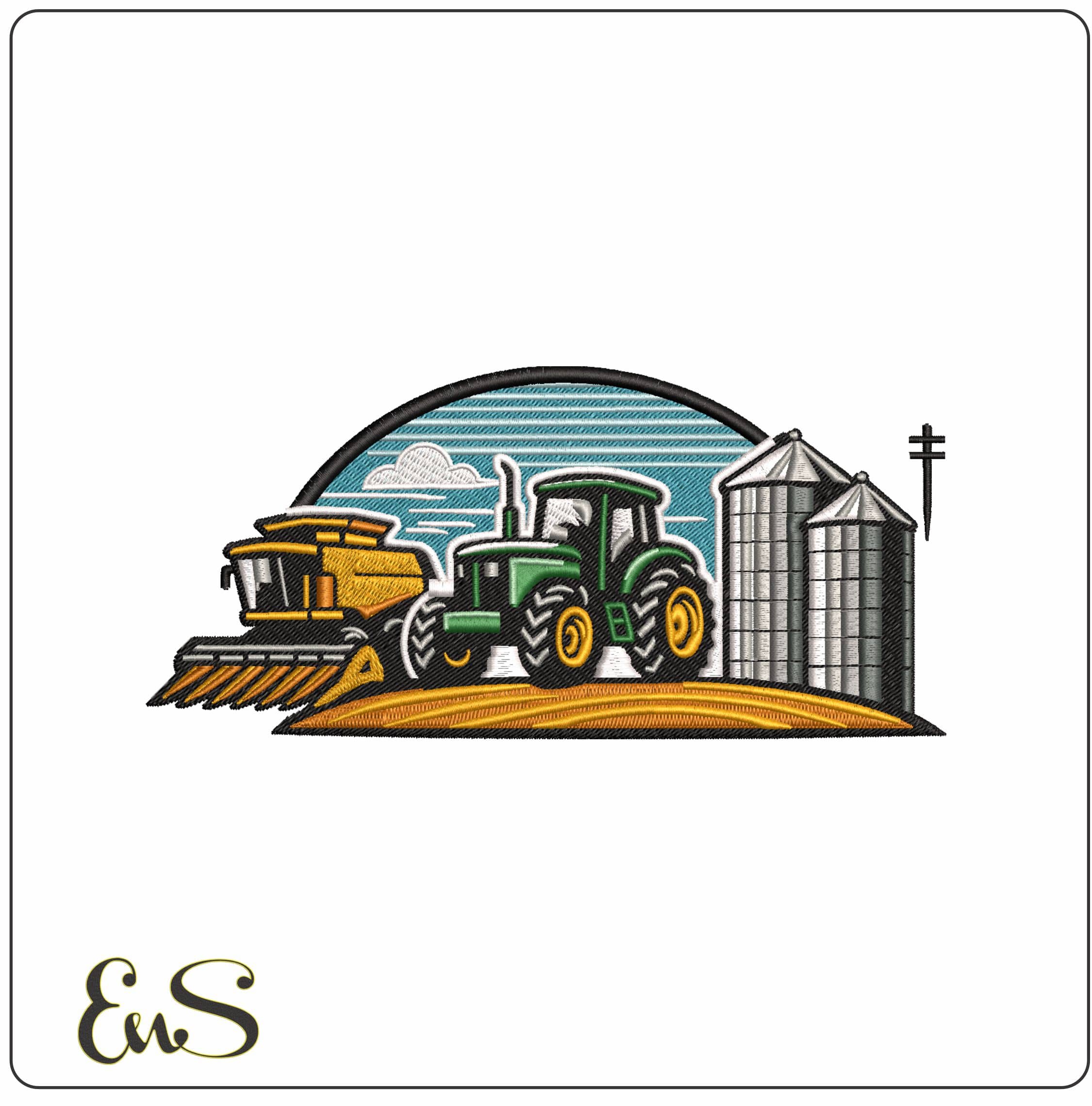 Tractor and Combine Harvester Farming- Elegant embroidery design file - instant download