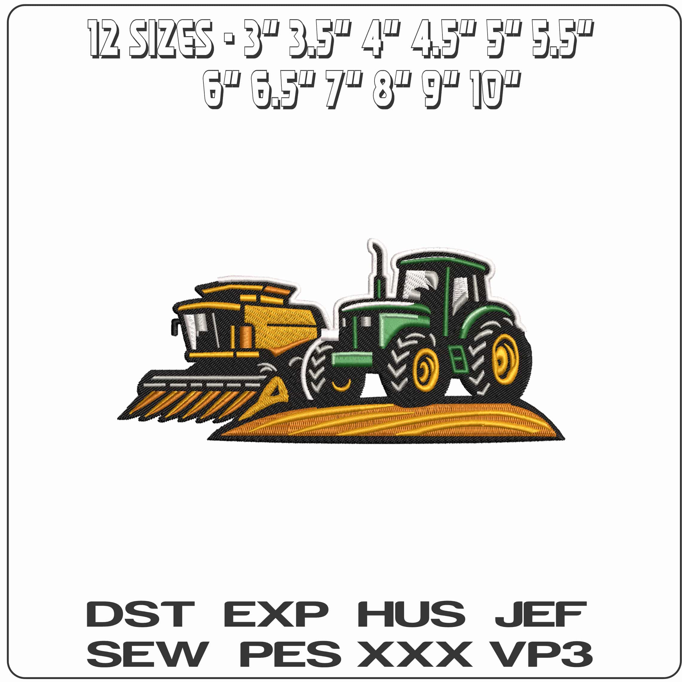Tractor and Combine Harvester in a field- Elegant embroidery design file - instant download — view 2