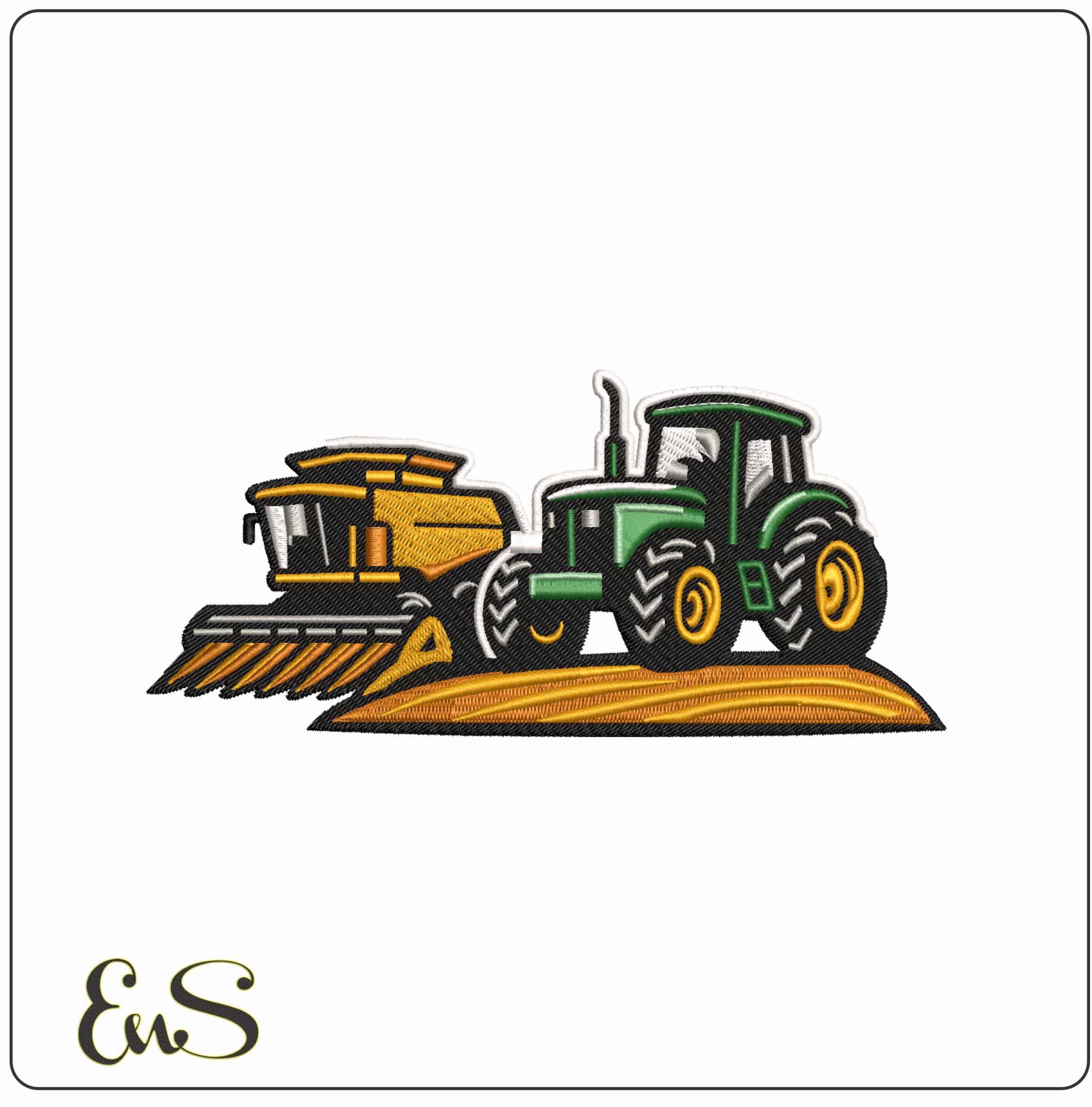 Tractor and Combine Harvester in a field- Elegant embroidery design file - instant download