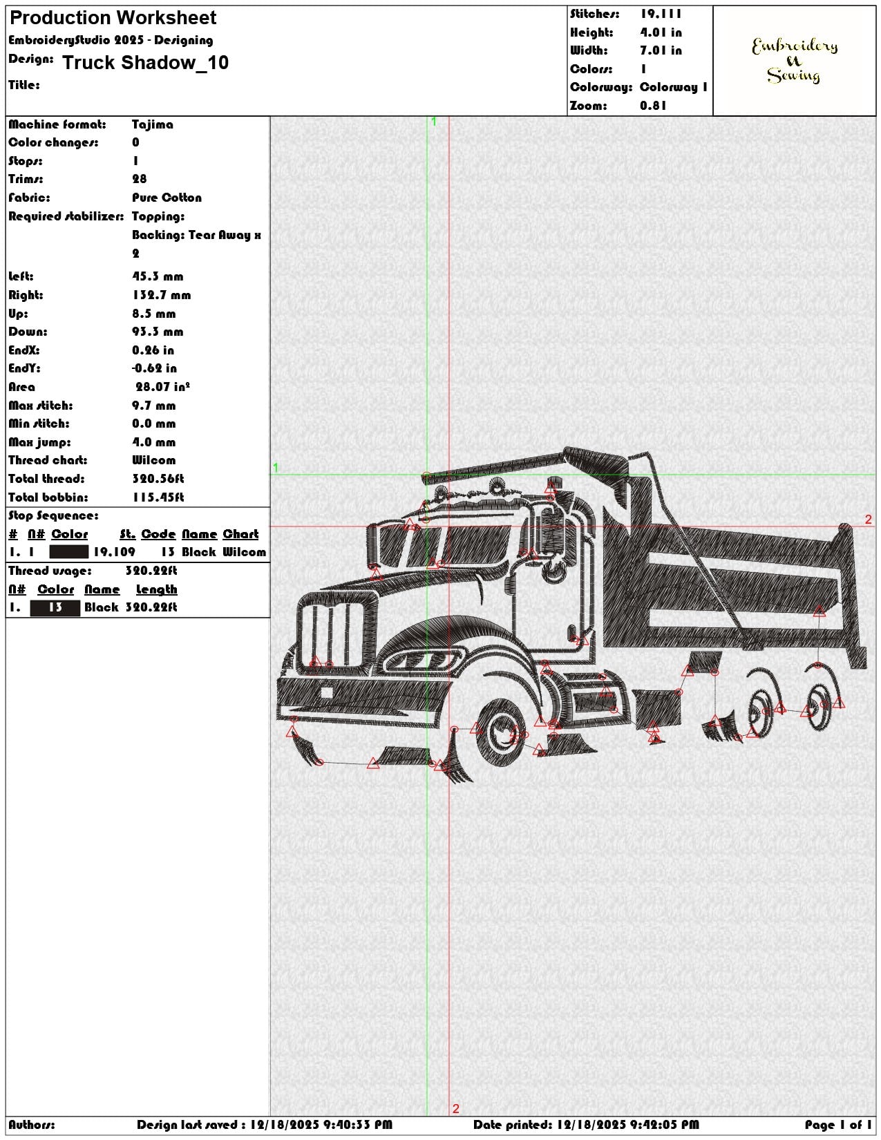 Truck Shadow- Elegant embroidery design file - instant download — view 3