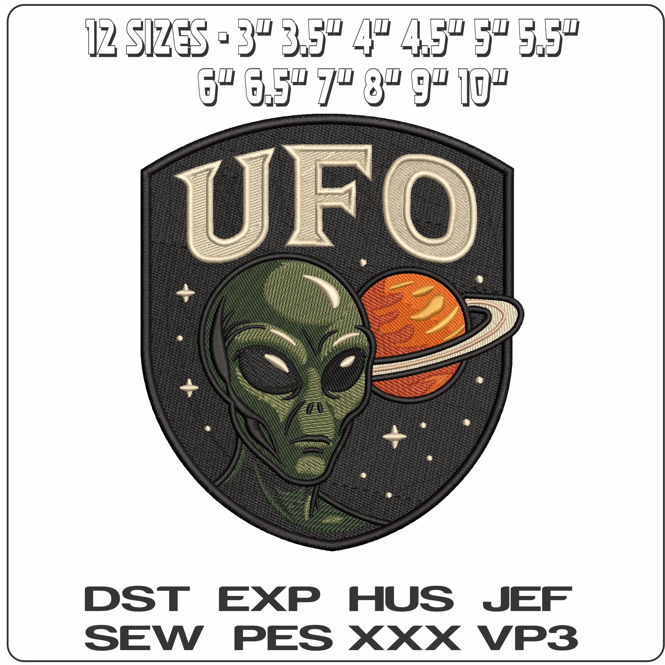 UFO Alien and Planet- Elegant embroidery design file - instant download — view 2