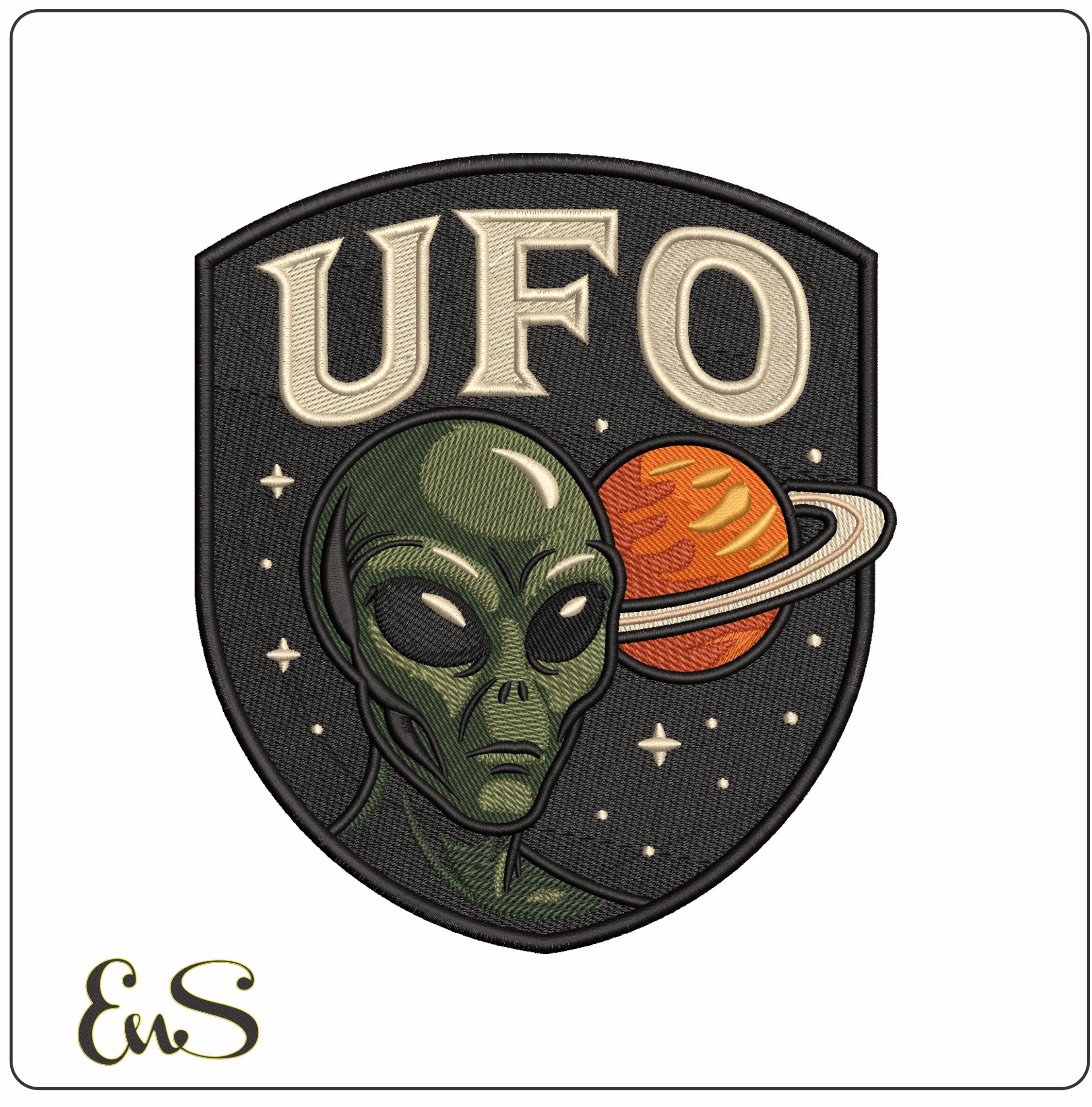 UFO Alien and Planet- Elegant embroidery design file - instant download