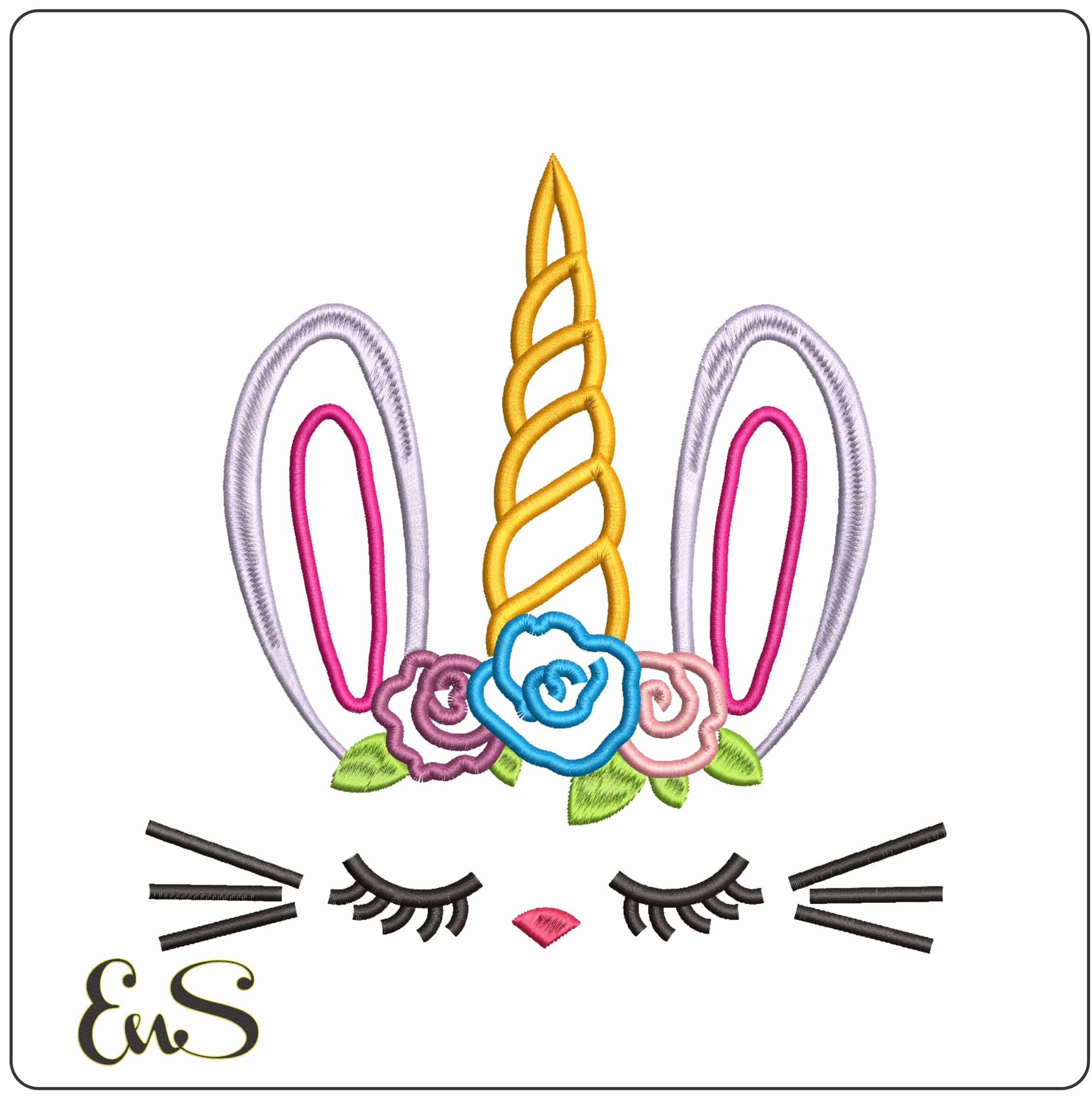 Unicorn Bunny Face- Elegant embroidery design file - instant download